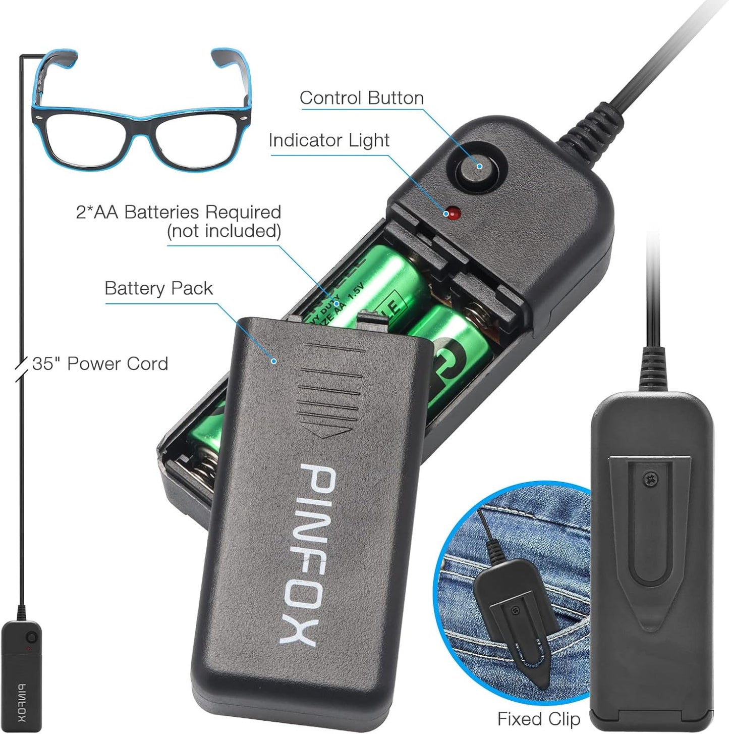 Aquat Light up EL Wire Neon Rave Glasses Glow LED Sunglasses Costumes For Party, EDM, Halloween, Wired with Battery Power