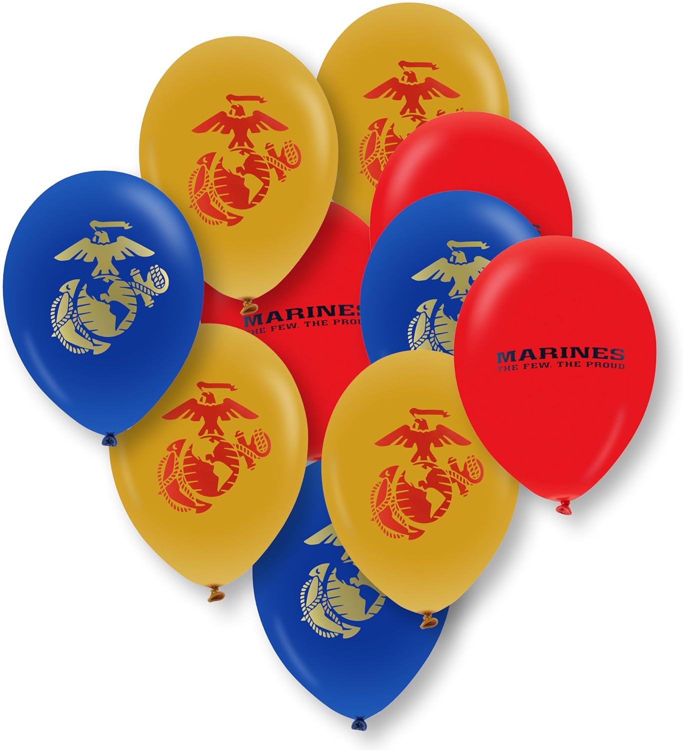 U.S. Marines Party Balloons (10pcs) 12” Latex Balloons in Red, Gold, and Blue with contrasting print on 2 sides. Officially Licensed by the U.S.Marines - Made in Italy - by Havercamp.