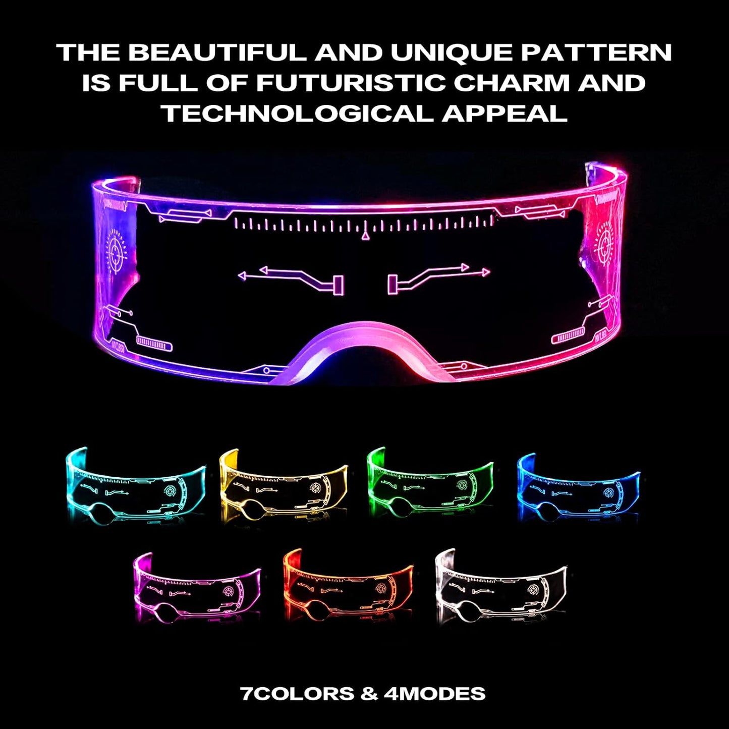 GLITCHCORE light up glasses 7 Colors and 4 Modes Led Visor Cyberpunk glow in the dark glasses Cosplay Party Bar