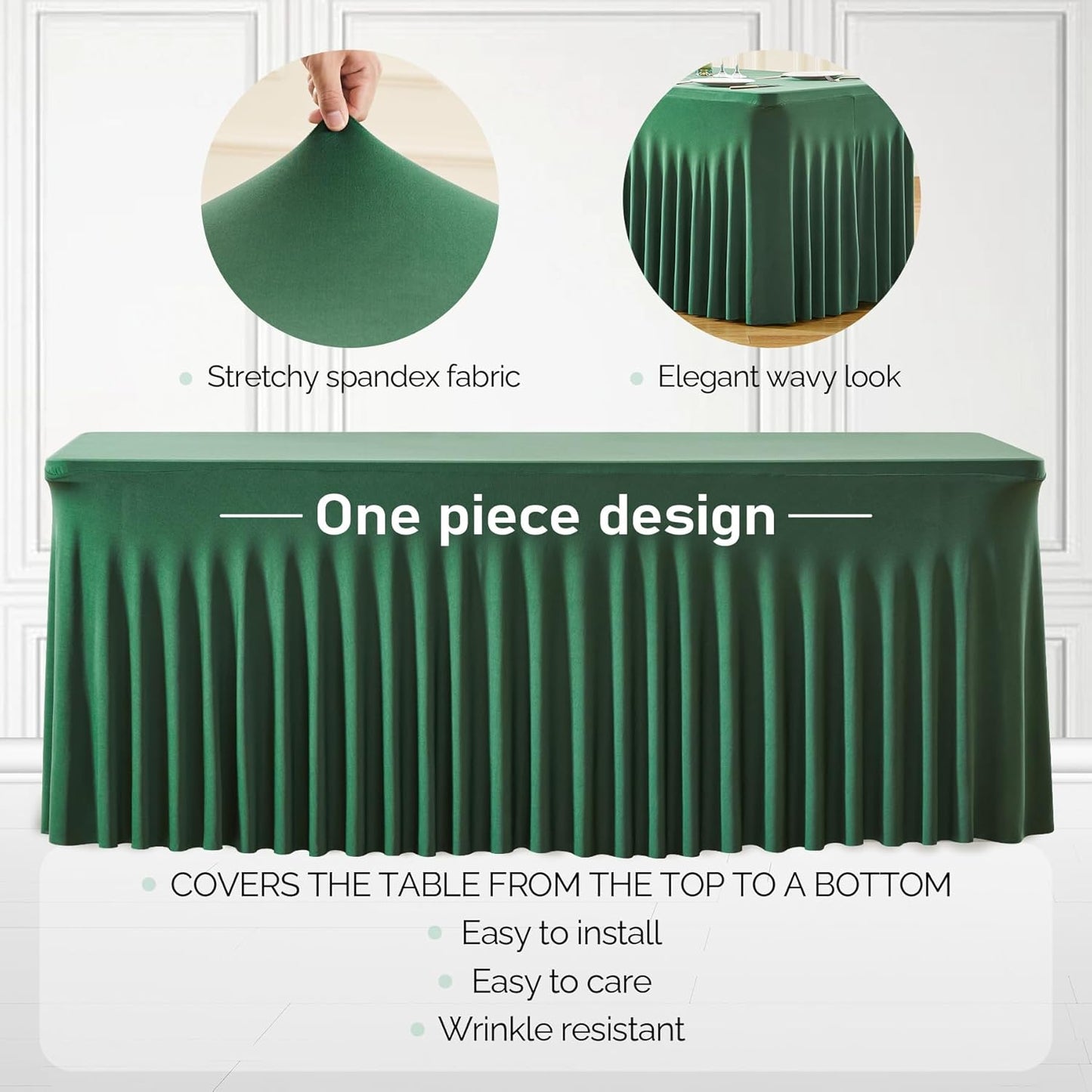 4 Packs Green Table Clothes for 6 Foot Rectangle Tables, One-Piece Wrinkle Resistant Stretch Spandex Table Covers Christmas Table Skirt for Event Banquet Wedding Birthday Party