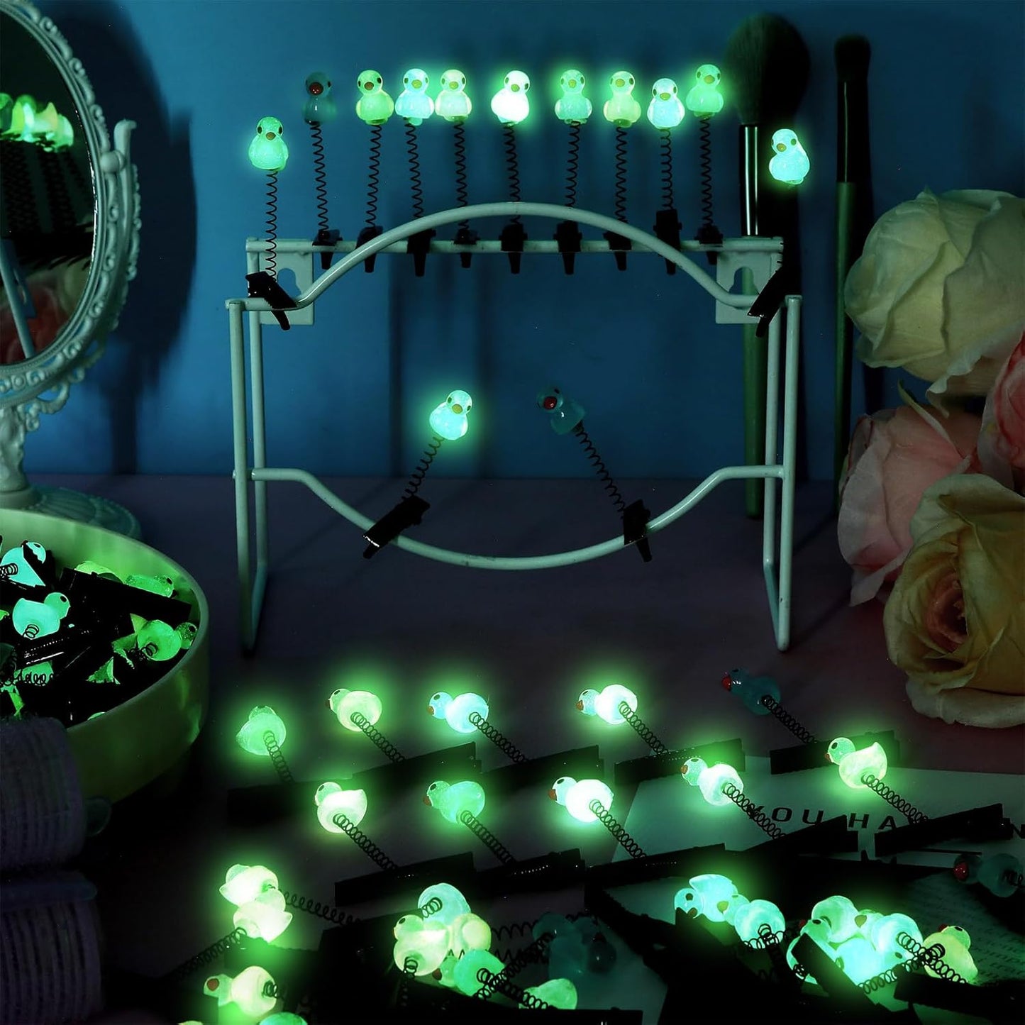 100 Pcs Mini Glow Hair Clips Girls Rave Hair Clips for Women Christmas Music Festival Holiday Party Supplies (Funny Duck)