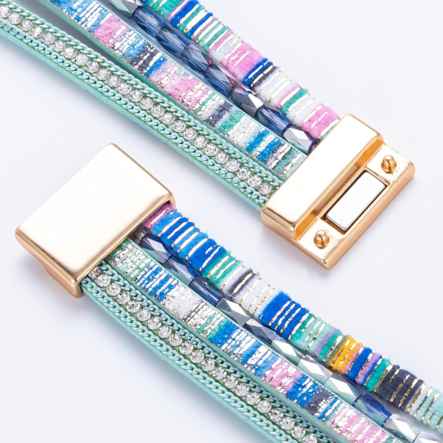 FANCY SHINY Leather Wrap Bracelet Boho Cuff Bangle Bracelets Crystal Bead Bracelet with Magnetic Clasp Jewelry Gifts for Women