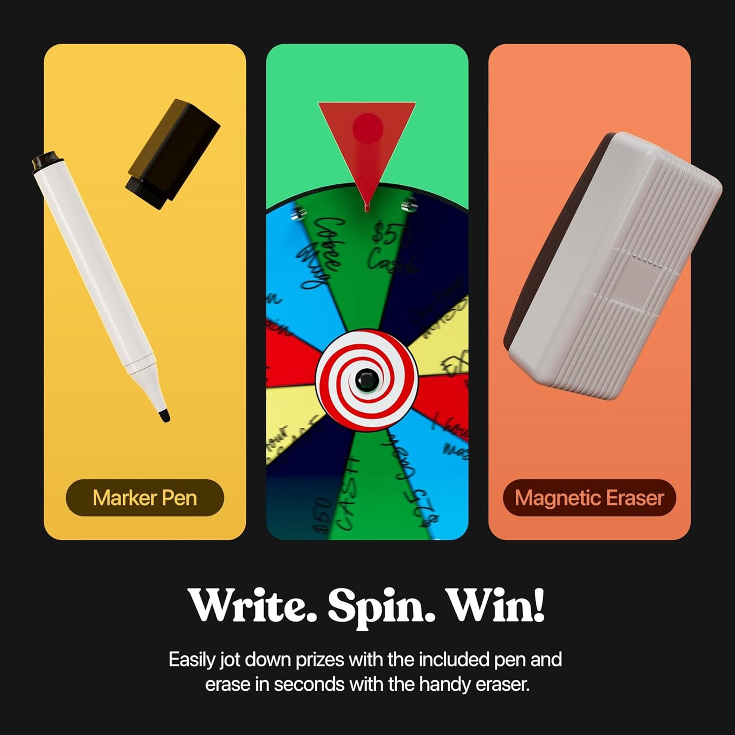 T-SIGN 12 Inch Heavy Duty Spinning Prize - 10 Slots Color Tabletop Roulette Spinner Wheel of Fortune - Spin The Wheel with Dry Erase Marker and Eraser Win The Fortune Spin Game for Trade Show