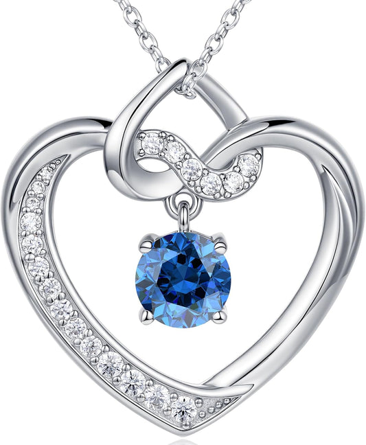 Heart Birthstone Necklaces Gifts for Women Wife, Jewelry for Women Wedding Anniversary Birthday Gifts for Wife Girlfriend Mom Christmas Valentines Gifts S925 Sterling Silver