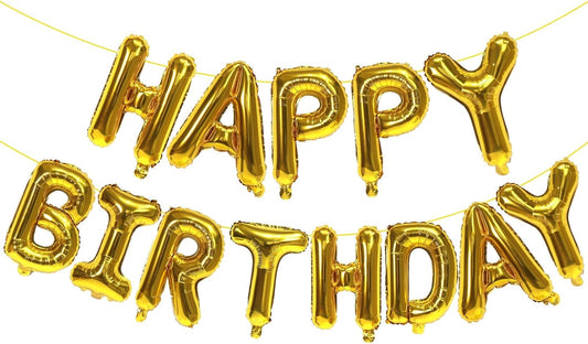 KALOR Gold Happy Birthday Balloons Banner, 16 Inch Mylar Foil Letters Balloon Sign for Women, Men, Boys & Girls Kids Birthday Decorations Photo Backdrop