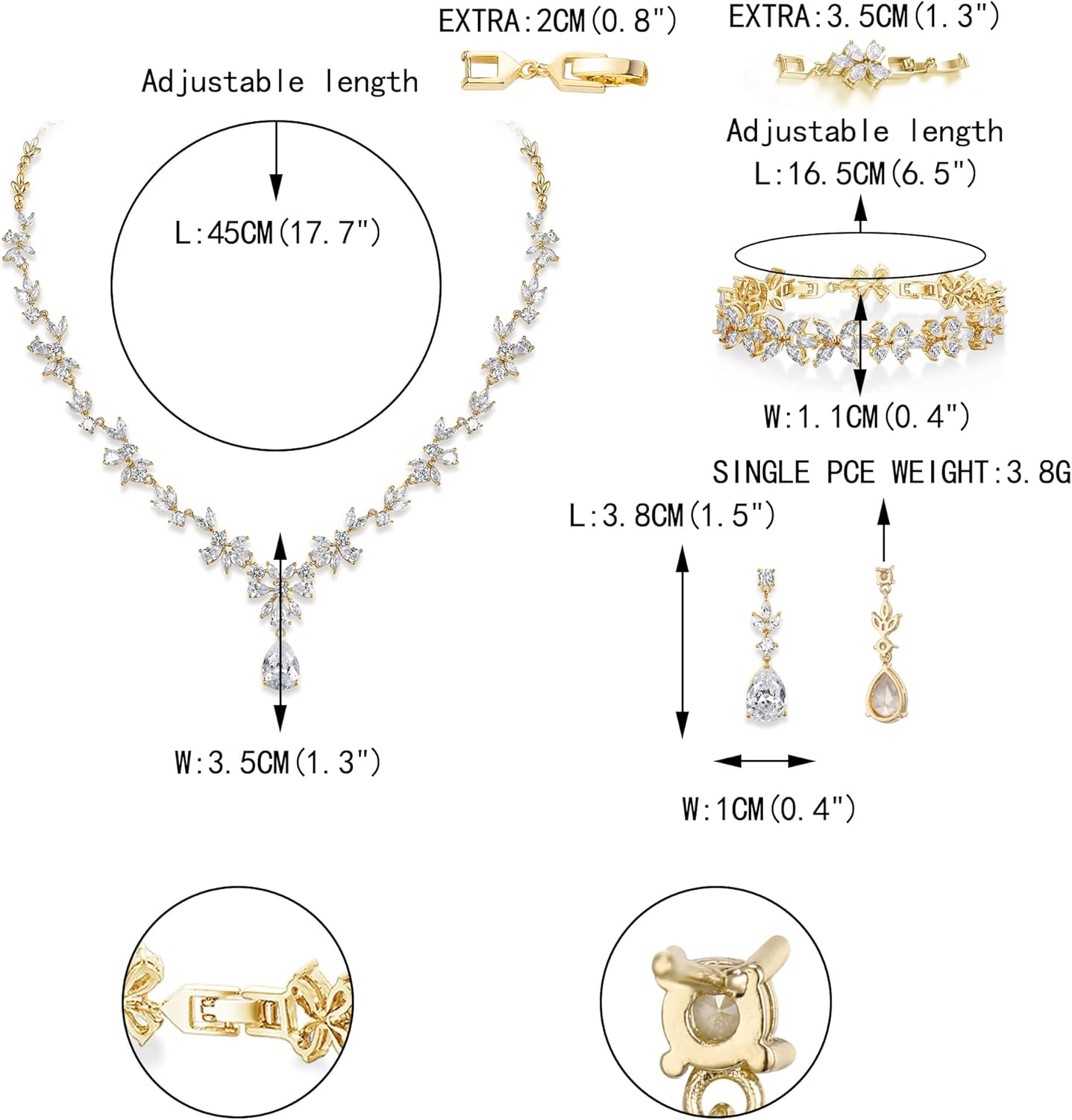 EVER FAITH Bridal Jewelry Set for Bride Bridesmaid, Flower Leaf Teardrop Cubic Zirconia Necklace Dangle Earrings Bracelet Sets Wedding Party for Women