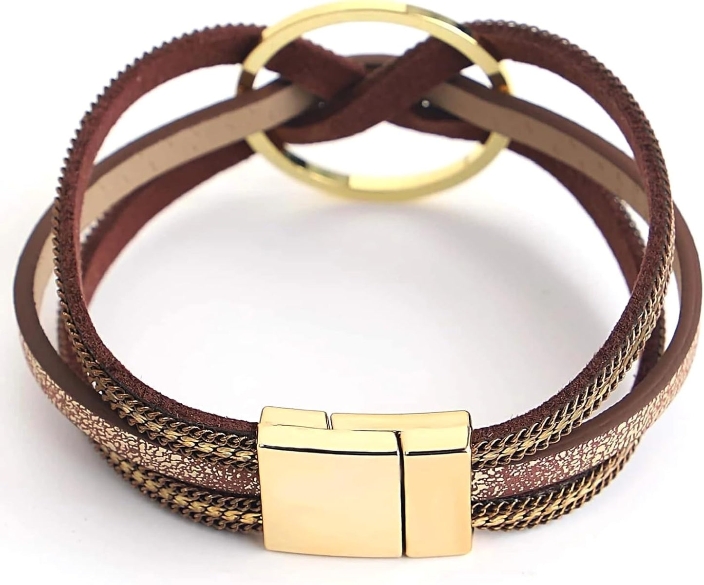 Fesciory Leopard Bracelet for Women, Boho Leather Wrap Multi-Layer Pearl Crystal Bracelet Bangle Jewelry