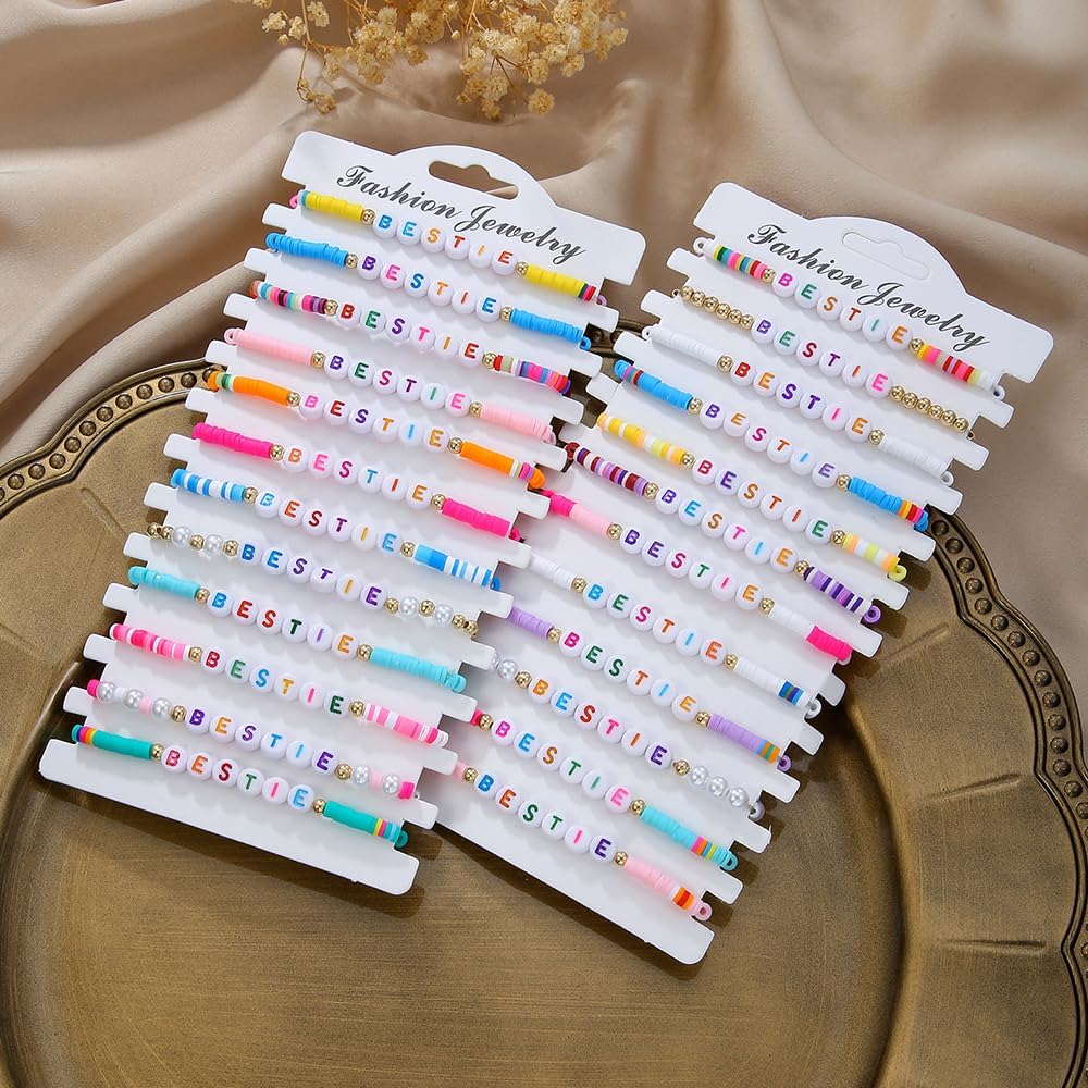 Heishi Surfer Clay Bead Bracelets Set for Women - Preppy Smile Evil Eye Beaded Stretch Bracelets Elastic Layering Friendship Bracelets- Stackable Boho Disc Summer Jewelry Set