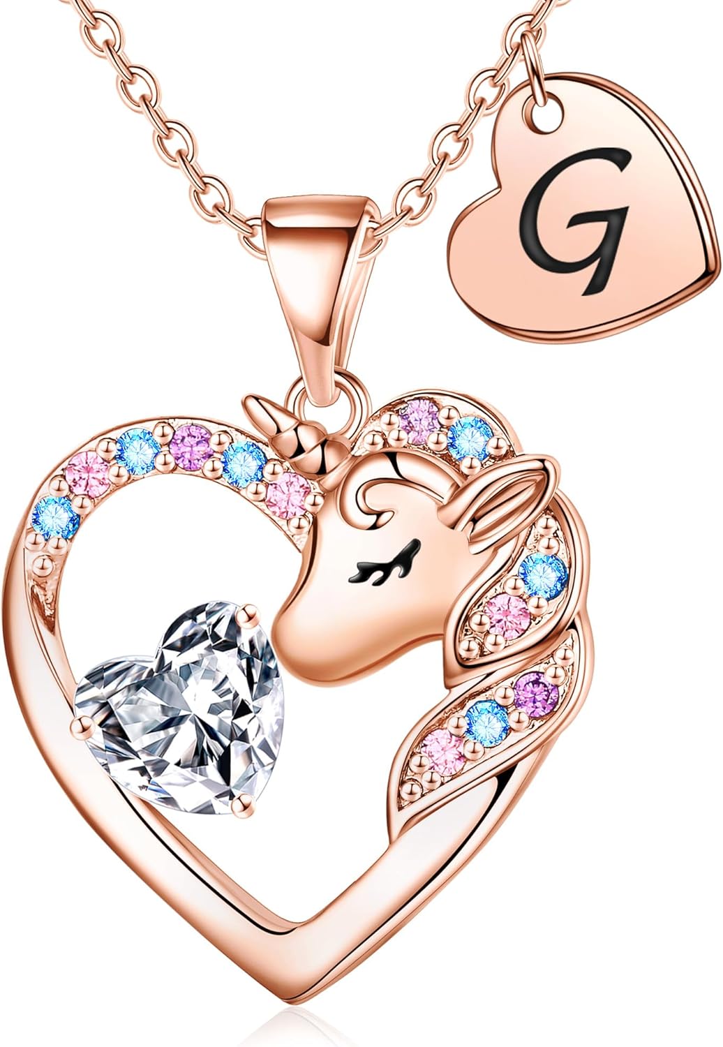 Christmas Gifts for Grandkids Kids - Colorful CZ Heart Initial Unicorn Necklace for Girls Jewelry Unicorn Birthday Gifts for Girls Stocking Stuffers for Kids