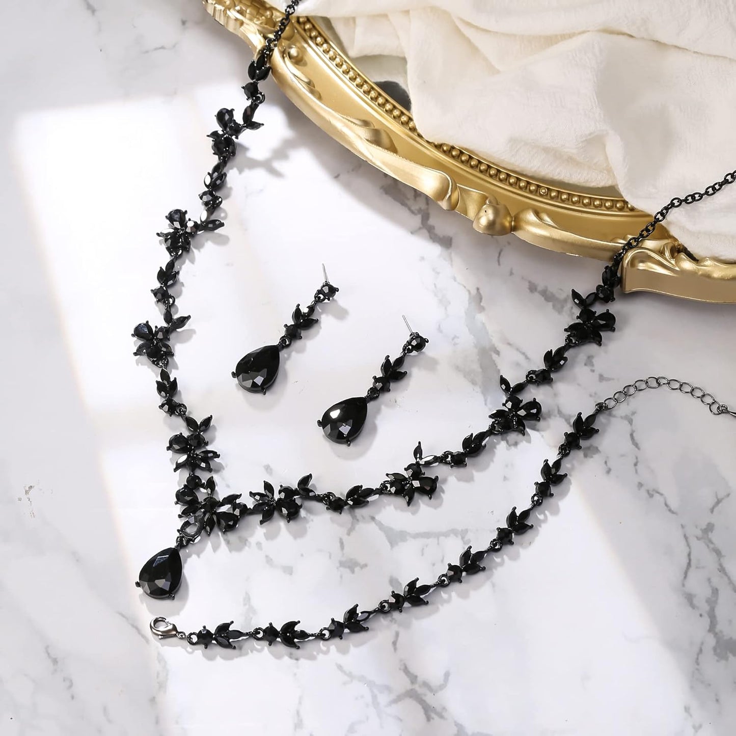 BriLove Wedding Jewelry Set for Women Bride, Y-Necklace Tennis Bracelet Dangle Earrings Crystal Teardrop Marquise Cluster for Bridal Bridesmaid