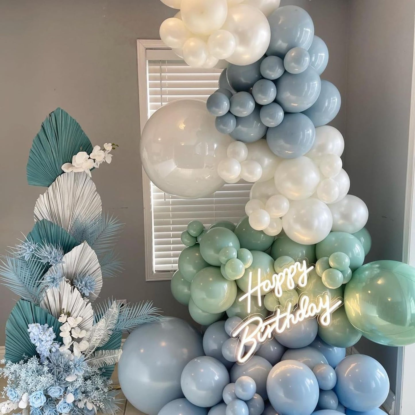 Dusty Blue and Green Balloons, 60Pcs Aqua Blue Pastel Green Latex Balloon, 12 Inch Balloon Set for Boho Baby Bridal Shower Wedding Jungle Safari Woodland Neutral Birthday Party Decorations
