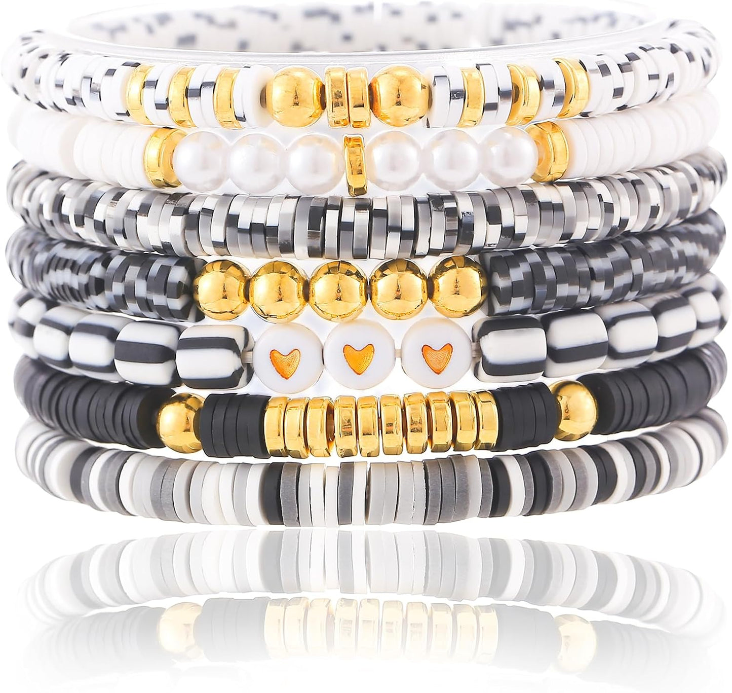 Friendship Bracelets Trendy Heishi Clay Bead Bracelets Stack Gold Beaded Stretch Bracelets for Women Boho Stackable Bracelets Bulk Cute Preppy Jewelry