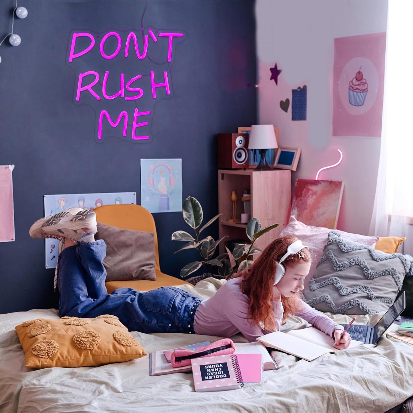 DON'T RUSH ME LED Neon Sign for Bedroom Wall Decor,Pink Aesthetic Room Decor for Teen Girls, Cool Girl Room, Dopamine Decor Gift