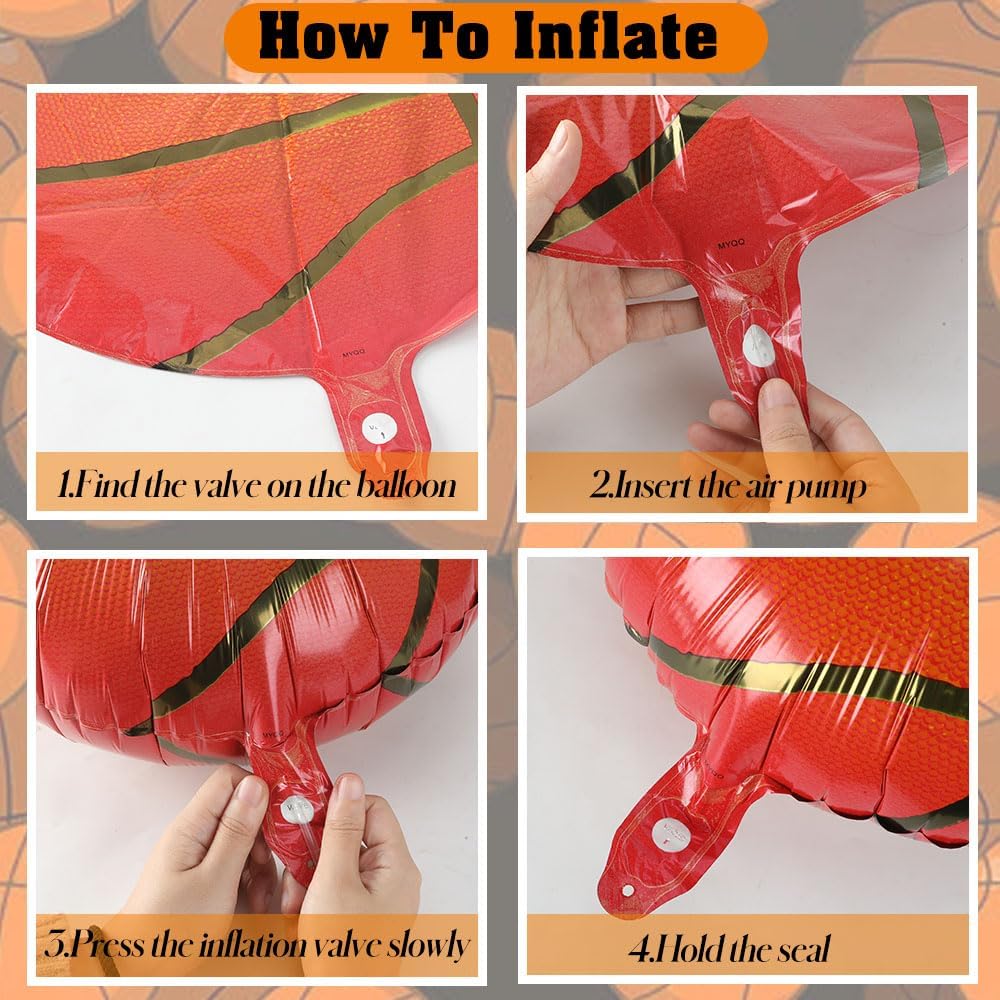 12 PCS 18 Inch Basketball Balloons Birthday Party Decorations Giant Sports Balloons Gender Reveal Christmas Mylar Foil Helium Aluminum Inflatable Balloon Kit for Party Favor Supplies Sport Theme Decor