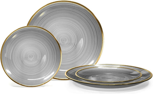 " OCCASIONS " 100 Plates Pack,(50 Guests) Premium Wedding Party Disposable Plastic Plates Set -50 x 10'' Dinner + 50 x 7'' Salad/Dessert (Belize in Black & Gold)