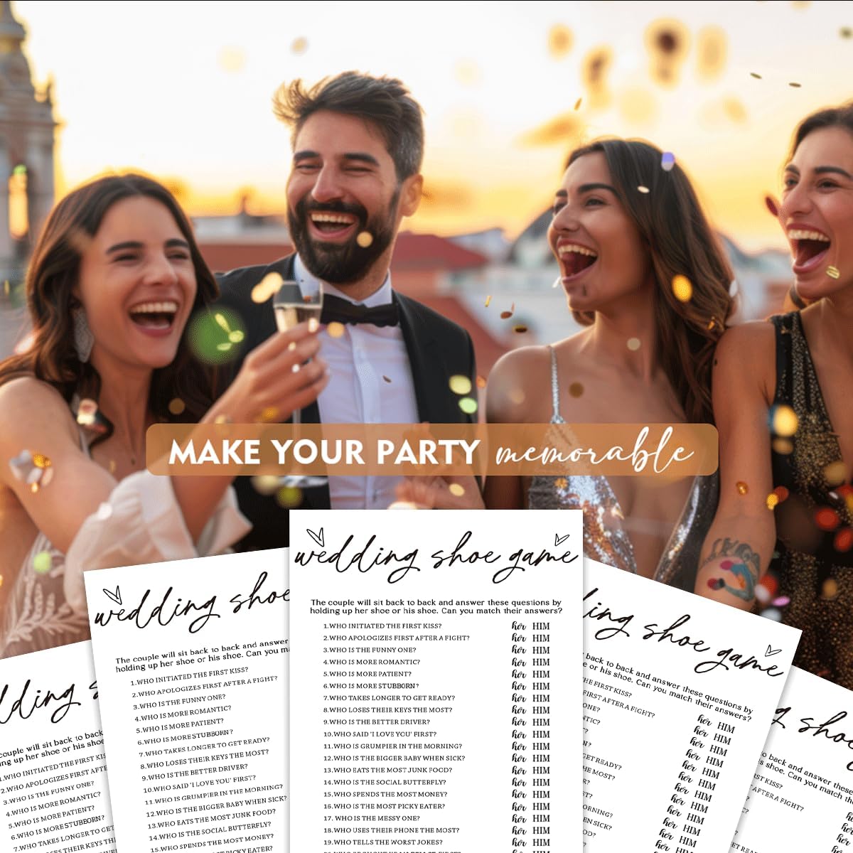 Bridal Shower Games 25 Guests, Engagement Party Wedding Games for Guests, Minimalist White Wedding Party Supplies - A04-2