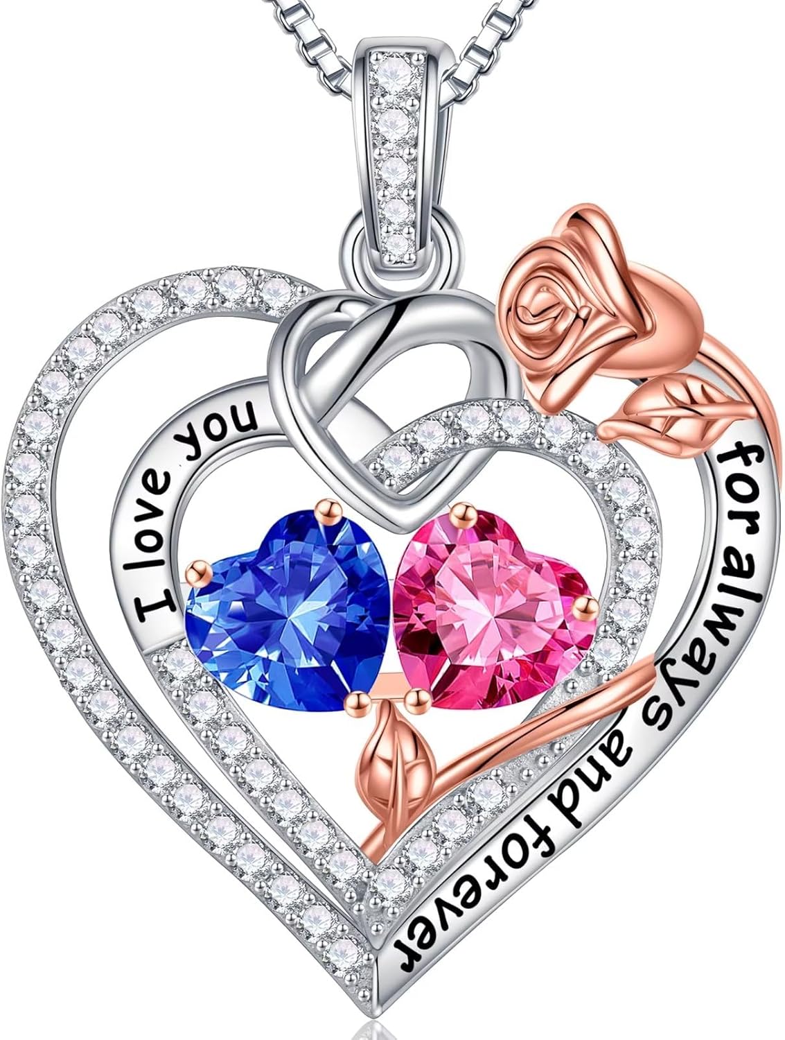 Iefil Christmas Gifts for Wife Women - 925 Sterling Silver Double Birthstone Necklace, Anniversary Birthday Gifts for Women, Jewelry Gift for Wife Girlfriend Mom Her