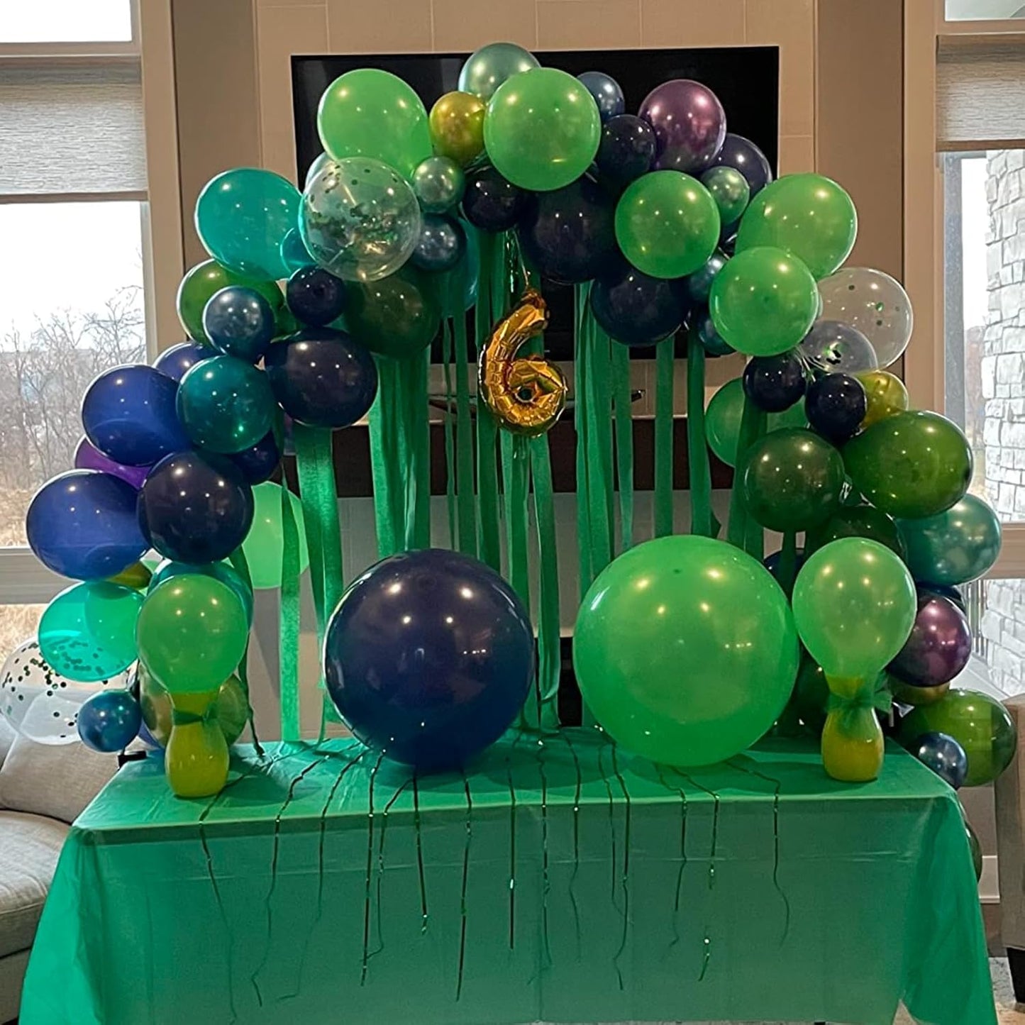 Blue and Green Balloons, 12 Inch Navy Blue Dark Green Balloons, Fruit Teal Blue White Latex Balloon with Confetti Balloon for Birthday Football Video Game Jungle Dinosaur Theme Party