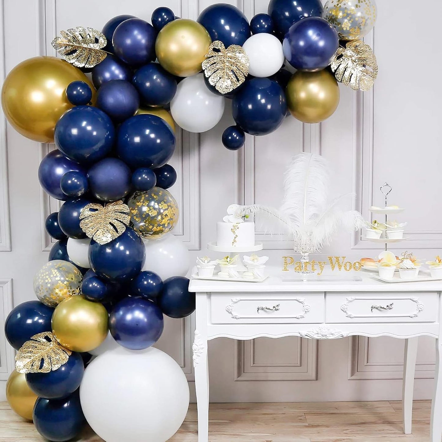 CANREVEL 127pcs Navy Blue Gold Balloons Garland Kit White Gold Confetti Balloons Arch Kit for Birthday Party Baby Shower Wedding Graduation Prom Decorations
