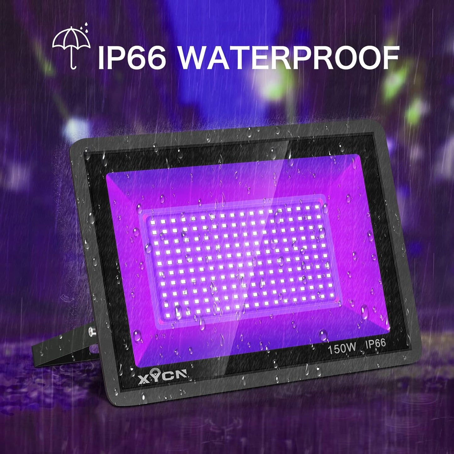 2 Pack 150W Black Light Flood Light, Blacklight with Plug, IP66 Waterproof for Glow Party, Halloween, Neon Glow, Aquarium,Fluorescent Poster,Body Paint,Glow in The Dark
