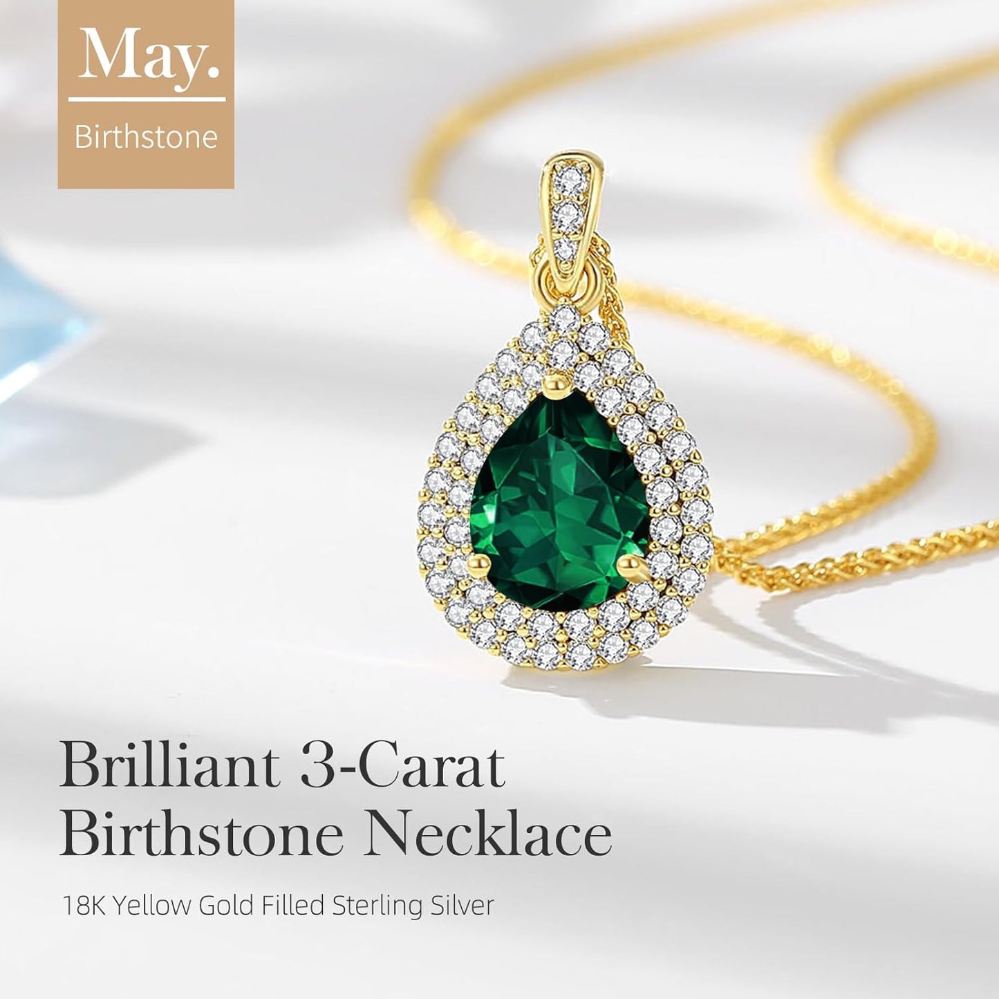 Gold Necklace for Women-Teardrop Birthstone Pendant-18K Gold Plated Chain with Light-Up Gift Box, Jewelry for Women,Anniversary Birthday Gifts for Her Wife Girlfriend Mom,Womens Jewelry