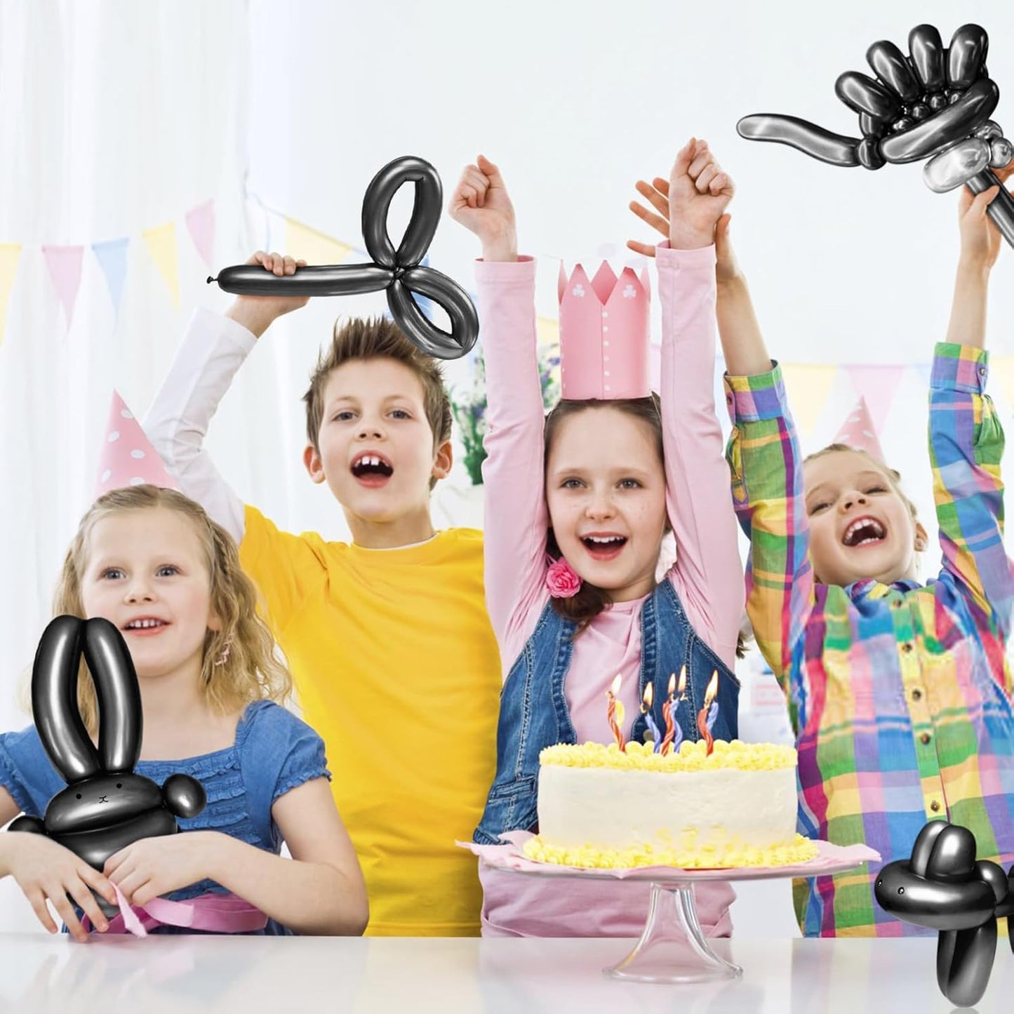 KAWKALSH 260 Metallic Black Long Balloons for Balloon Garland Thickening Skinny Latex Twisting Animals Modeling Christmas Birthday Wedding Party Festival Decorations 100pcs