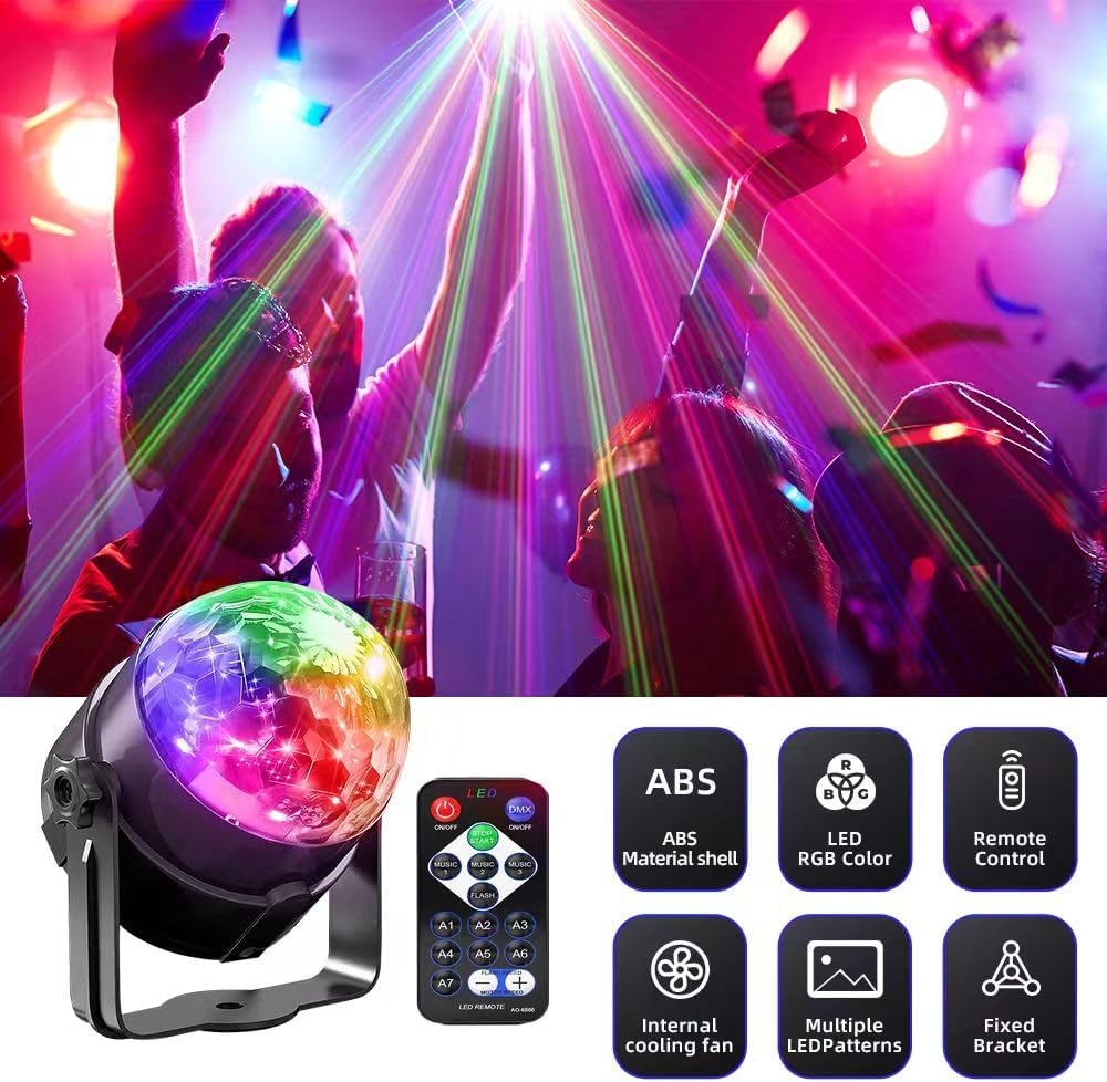 2-Piece Set of Party Lights, Voice Controlled Flash with Remote Control, Disco Ball Lights, Family Room Parties, Wedding Bars, KTV Karaoke/New Year's Eve Halloween Christmas Decorations.