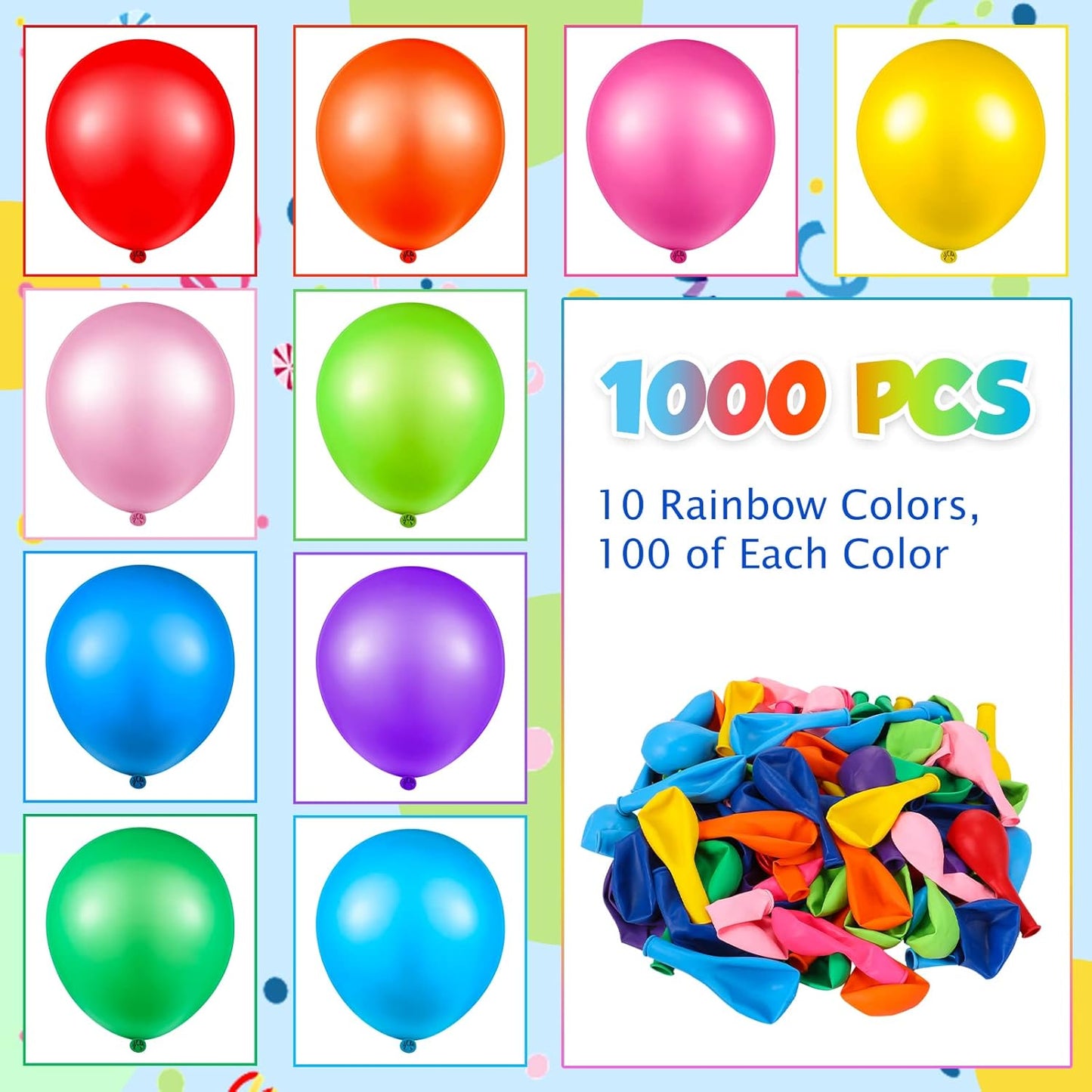 Lenwen 1000 Pcs Balloons Assorted Colors 12 Rainbow Latex Balloons for party Birthday Baby Shower Wedding Decorations, 10 Colors