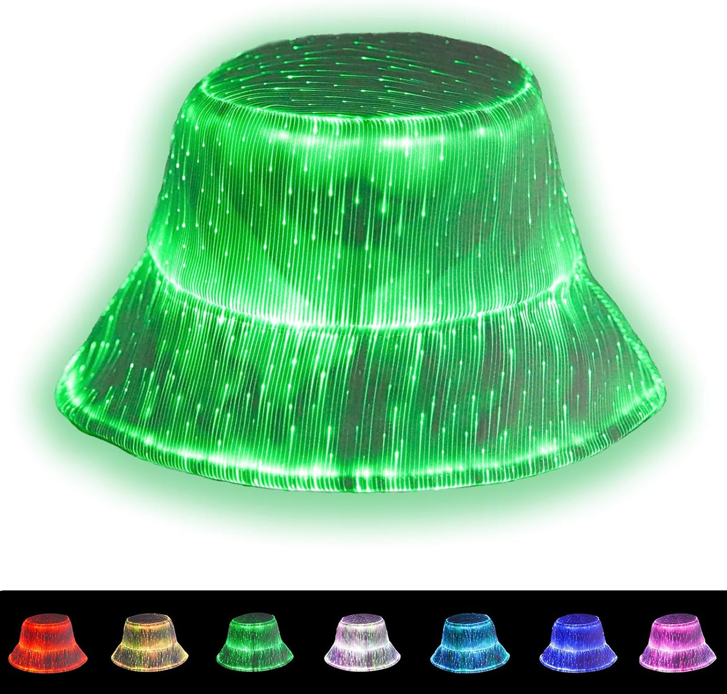 LED Rave Bucket Hat Light up Fisherman Cap 7 Colors Glow in the Dark Party Hats USB Rechargeable EDM Festival Gear
