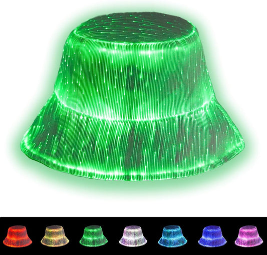 LED Rave Bucket Hat Light up Fisherman Cap 7 Colors Glow in the Dark Party Hats USB Rechargeable EDM Festival Gear