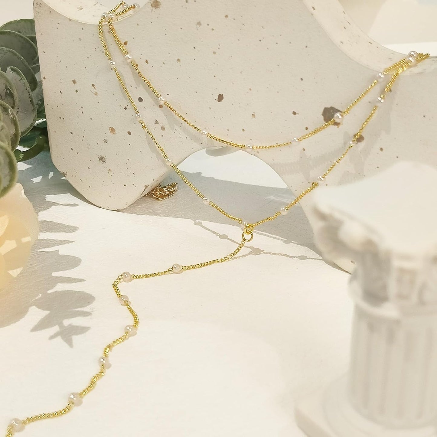 Gold Jewelry Set for Women - Dainty 14K Gold Plated Pearl Necklace and Earring Set with Drop Earrings, Bracelets, Choker Necklace - Wedding Jewelry Gift