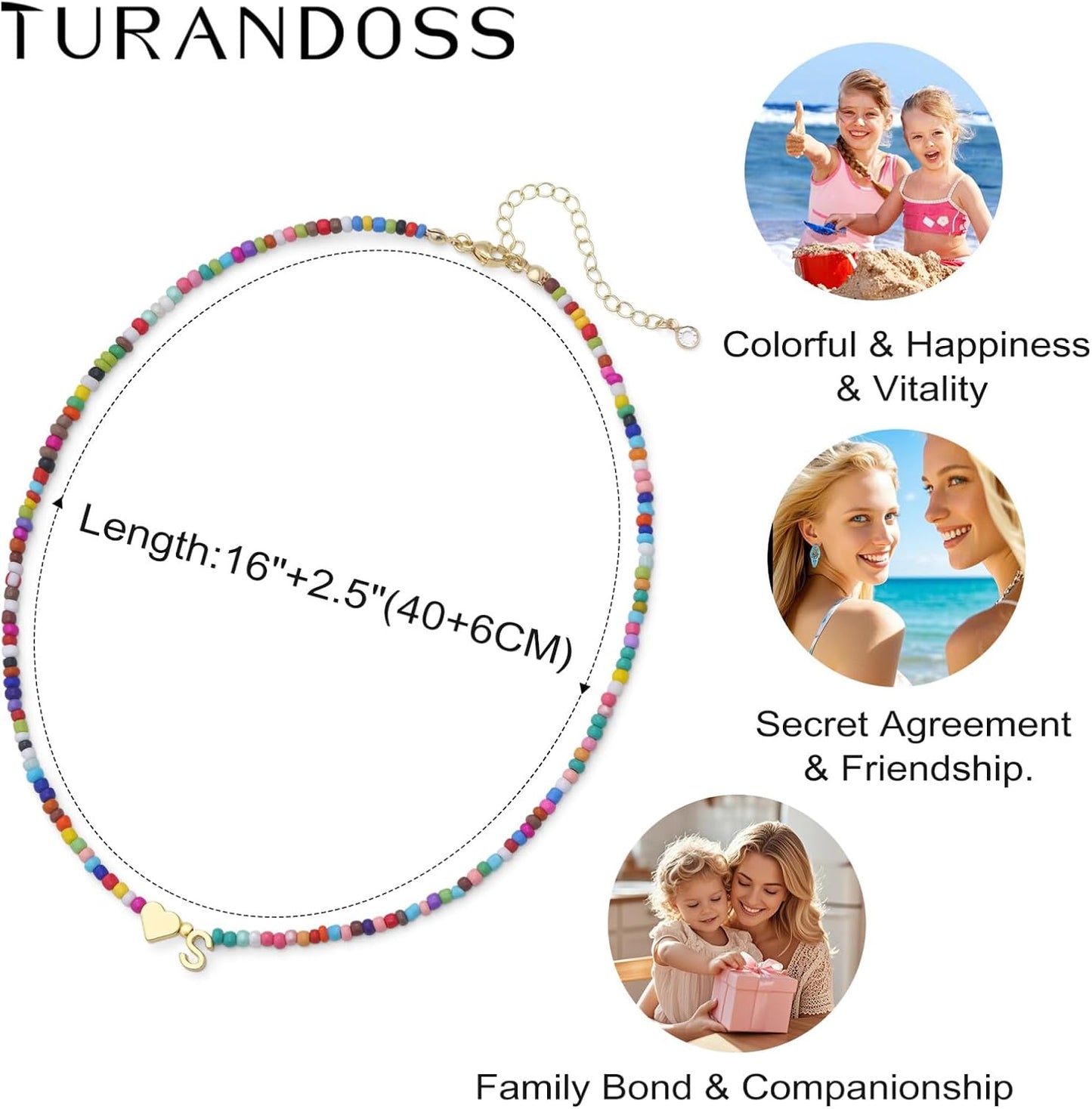Turandoss Colorful Beaded Initial Necklaces for Women Girls, 14K-Gold-Plated Heart Letter A-Z Pendant Dainty Summer Jewelry Personalized Birthday Gifts for Teen Girls
