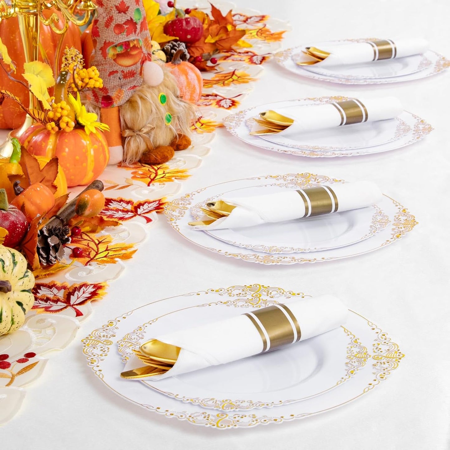 Liacere 400PCS Gold Plastic Silverware - Pre Rolled Napkins Disposable Gold Plastic Cutlery-Premium Quality Utensils-Includes 100Forks,100Knives,100Spoons,100Napkins&Wedding&Thanksgiving