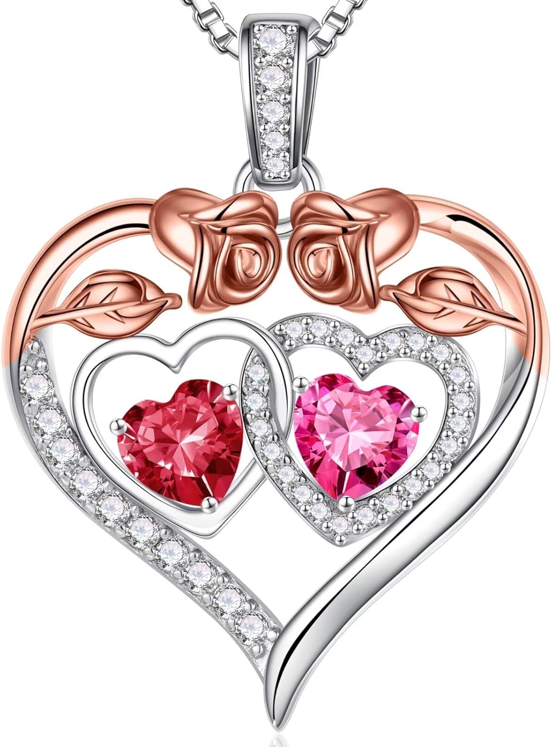 Iefil Double Birthstone Necklace Gifts for Wife Girlfriend Her Women, Birthstone Jewelry Gemstone Valentines Birthday Gifts for Her Women Wife Mom Grandma