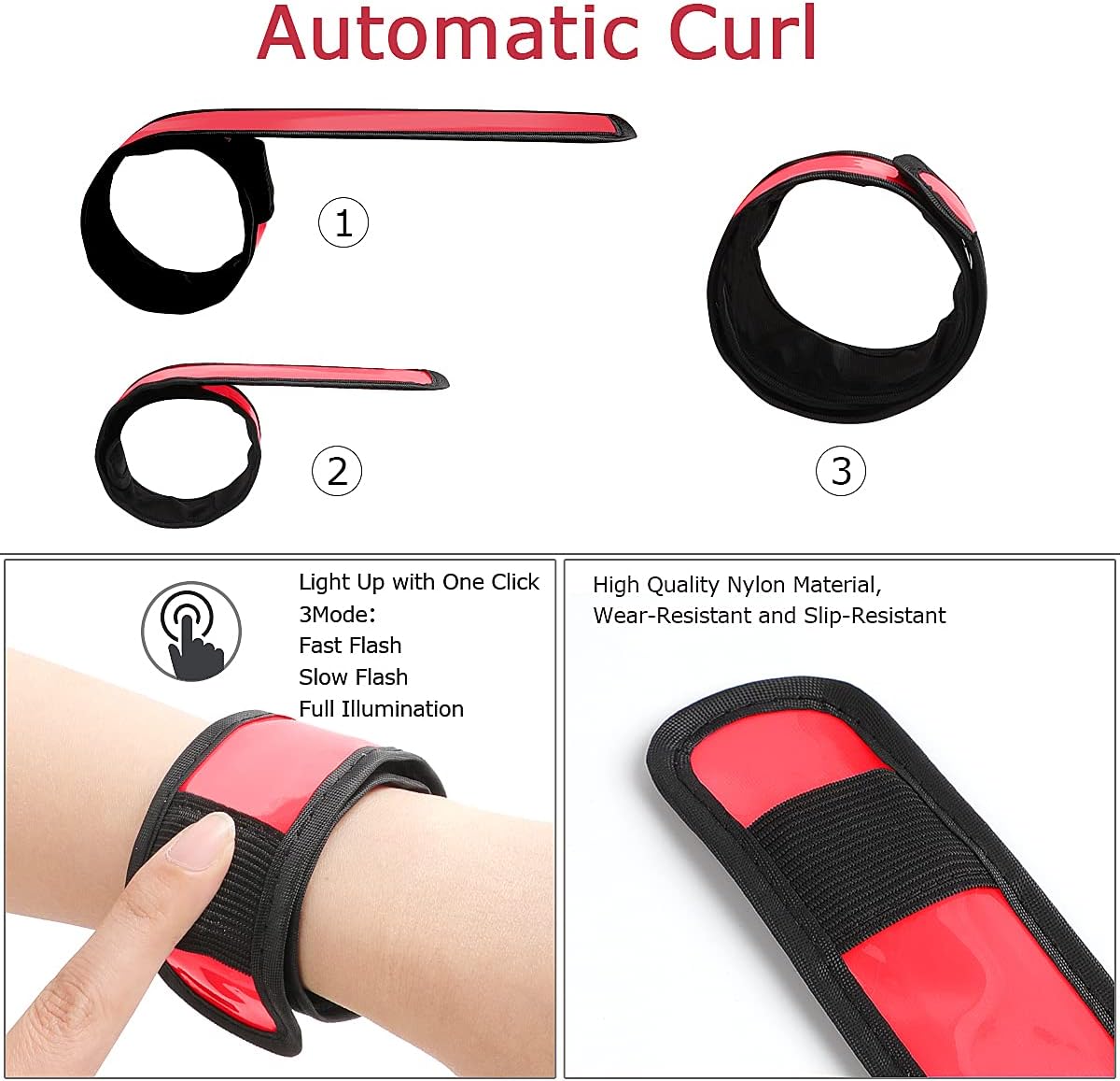 esonstyle Pack of 6 LED Light Up Band Slap Bracelets Night Safety Wrist Band for Cycling Walking Running Concert Camping Outdoor Sports