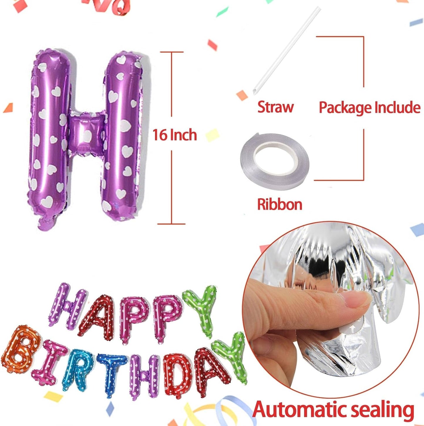 KALOR Multicolor Happy Birthday Balloons Banner, 16 Inch Mylar Foil Letters Balloon Sign for Women, Men, Boys & Girls Kids Birthday Decorations Photo Backdrop