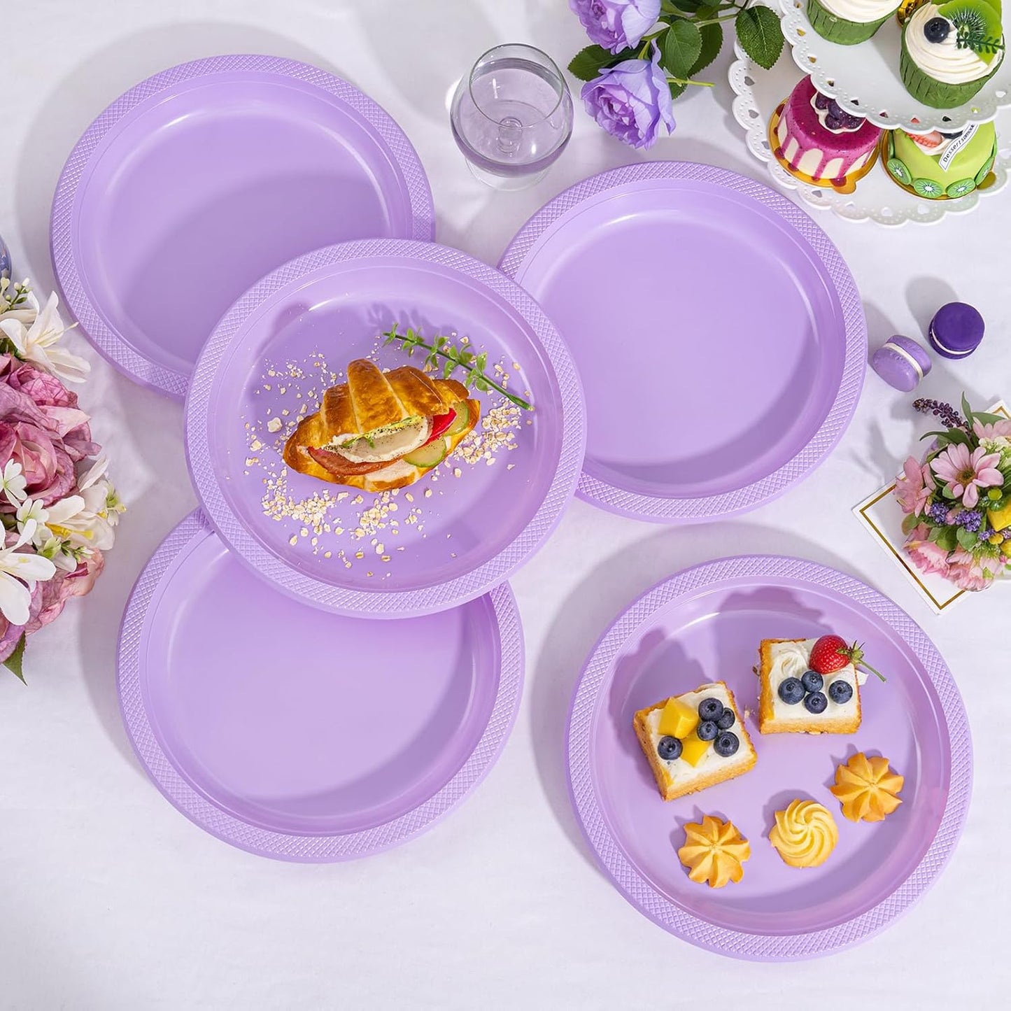 WELLIFE Lavender Party Plates 10 Inch -150 Count, Disposable Plastic Dinner Plates for Party Easter Mother's Day Wedding Birthday Picnic Graduation