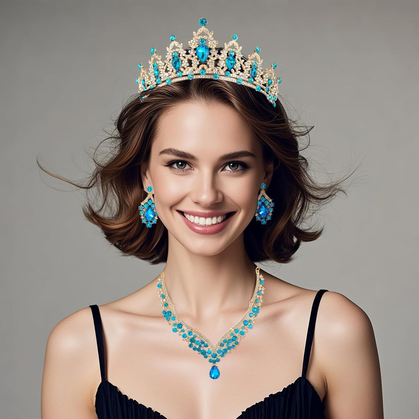 Crowns and Tiaras jewelry sets for Wedding princess birthday party Halloween Prom Pageant Jewelry for Women Crystal Bridal Jewelry Set for women