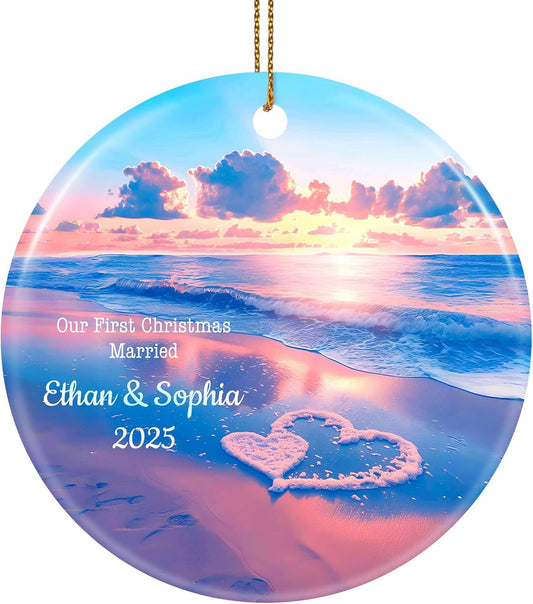 Personalized First Christmas Married Ornament 2025, Custom Engaged Christmas Ornaments with Names, Customized Wedding Engagement Gifts for Newlywed Couples Him Her