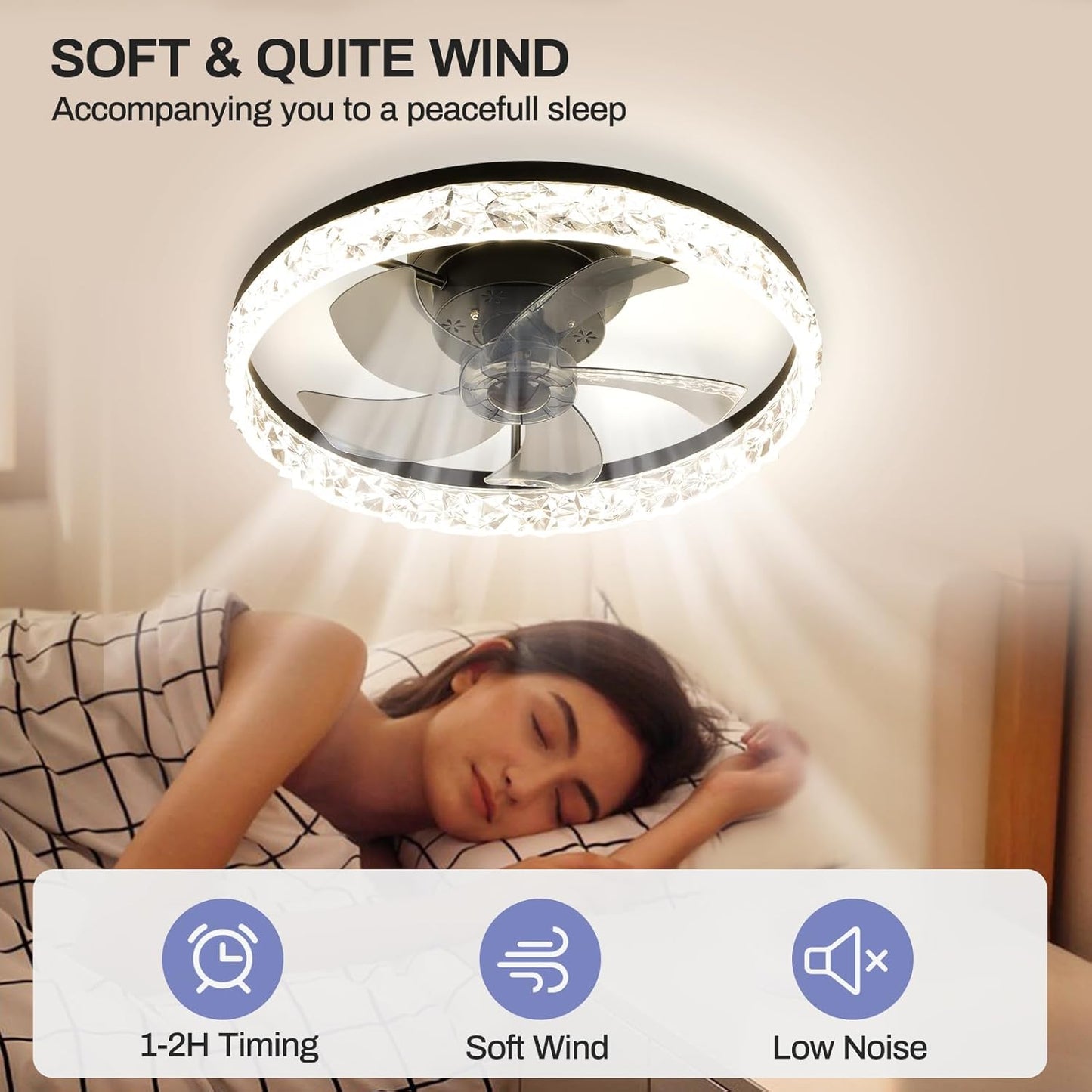 20" Low Profile Ceiling Fan with Light Modern Fandelier Ceiling Fan with Lights Dimmable LED Reversible Blades Timing with Remote Control Black Fan Lights for Living Room Small Room