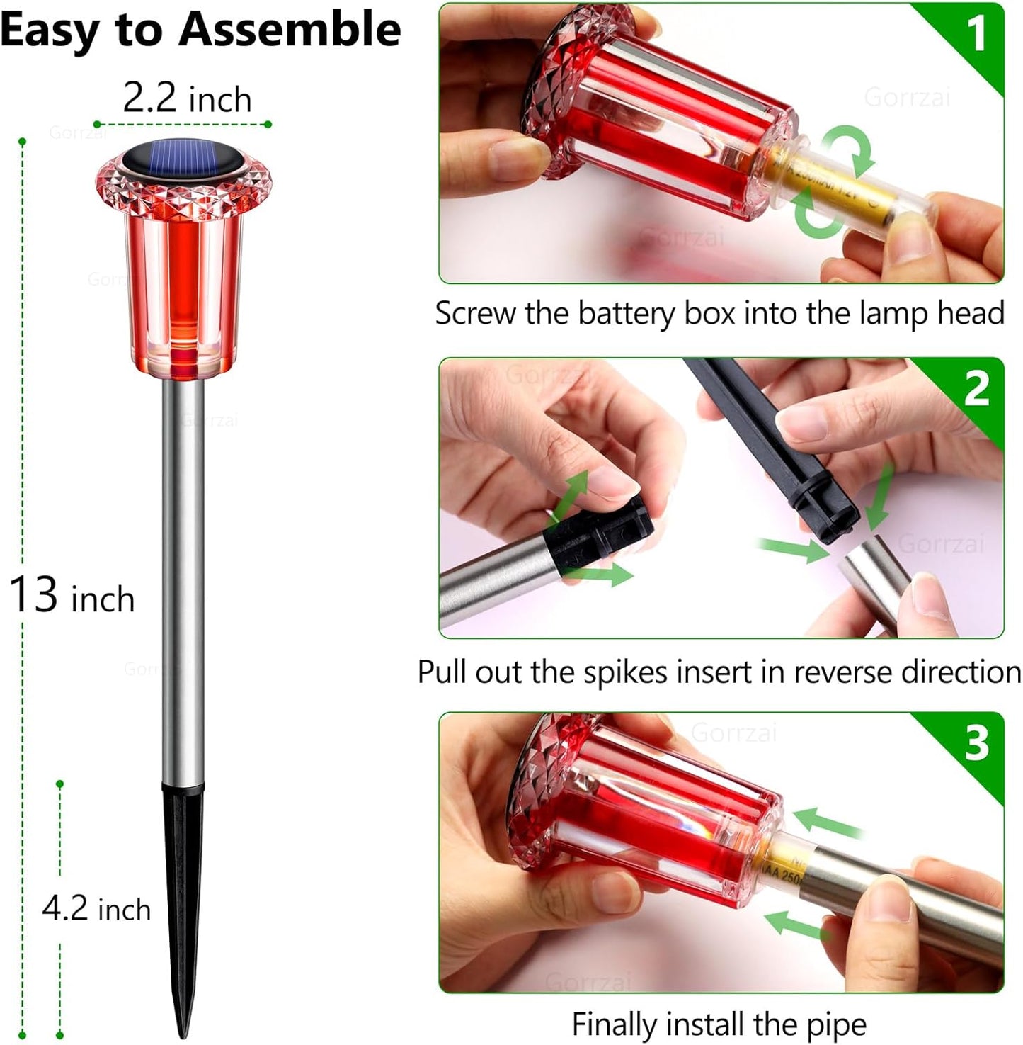 Solar Christmas Lights Outdoor Decorations 10 Pack Candy Color LED Stainless Steel Stake for Pathway Yard Garden Landscape Walkway Lighting Solar Powered Outside Holiday Decor (Red & White)