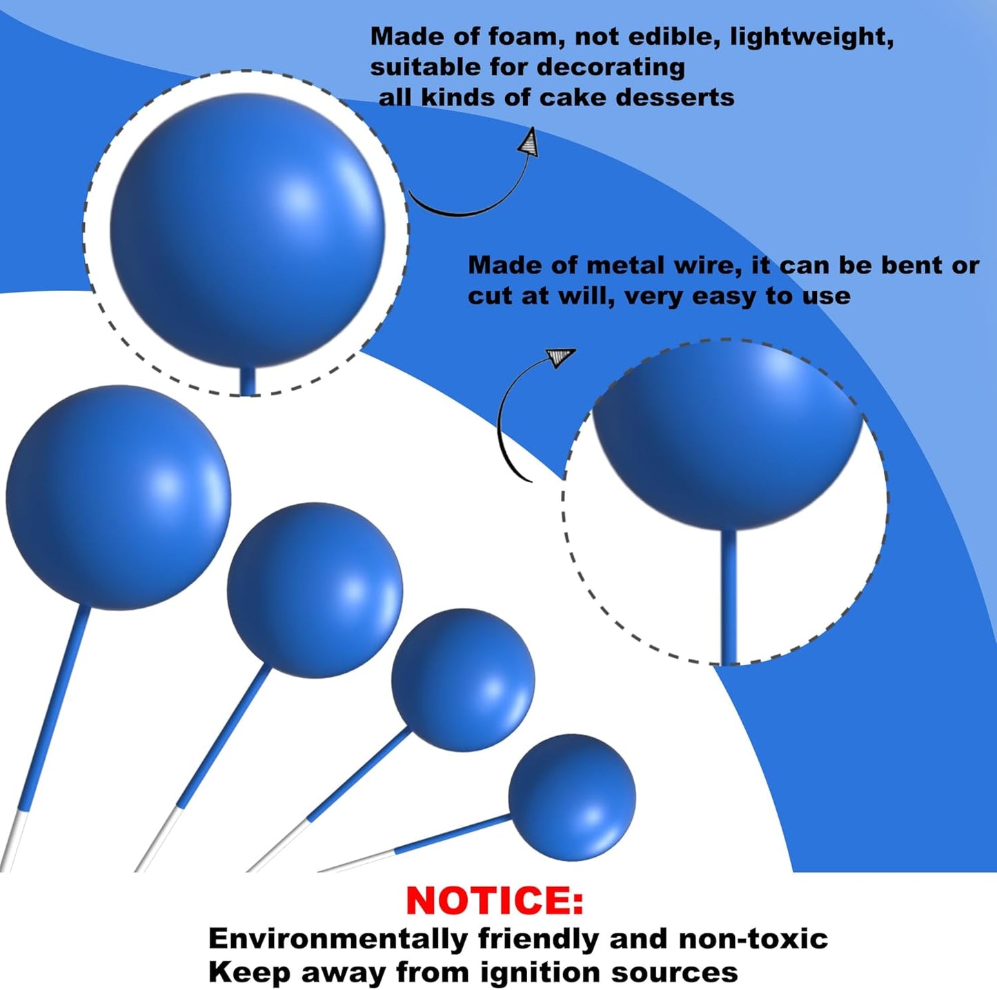 36 Pack Blue Balls Cake Topper Decorations Foam Balloons Cake Decorations Sticks Mini Balloons Cake Toppers Balls Cake Picks for Baby Shower Wedding Anniversary Birthday Party Decorations