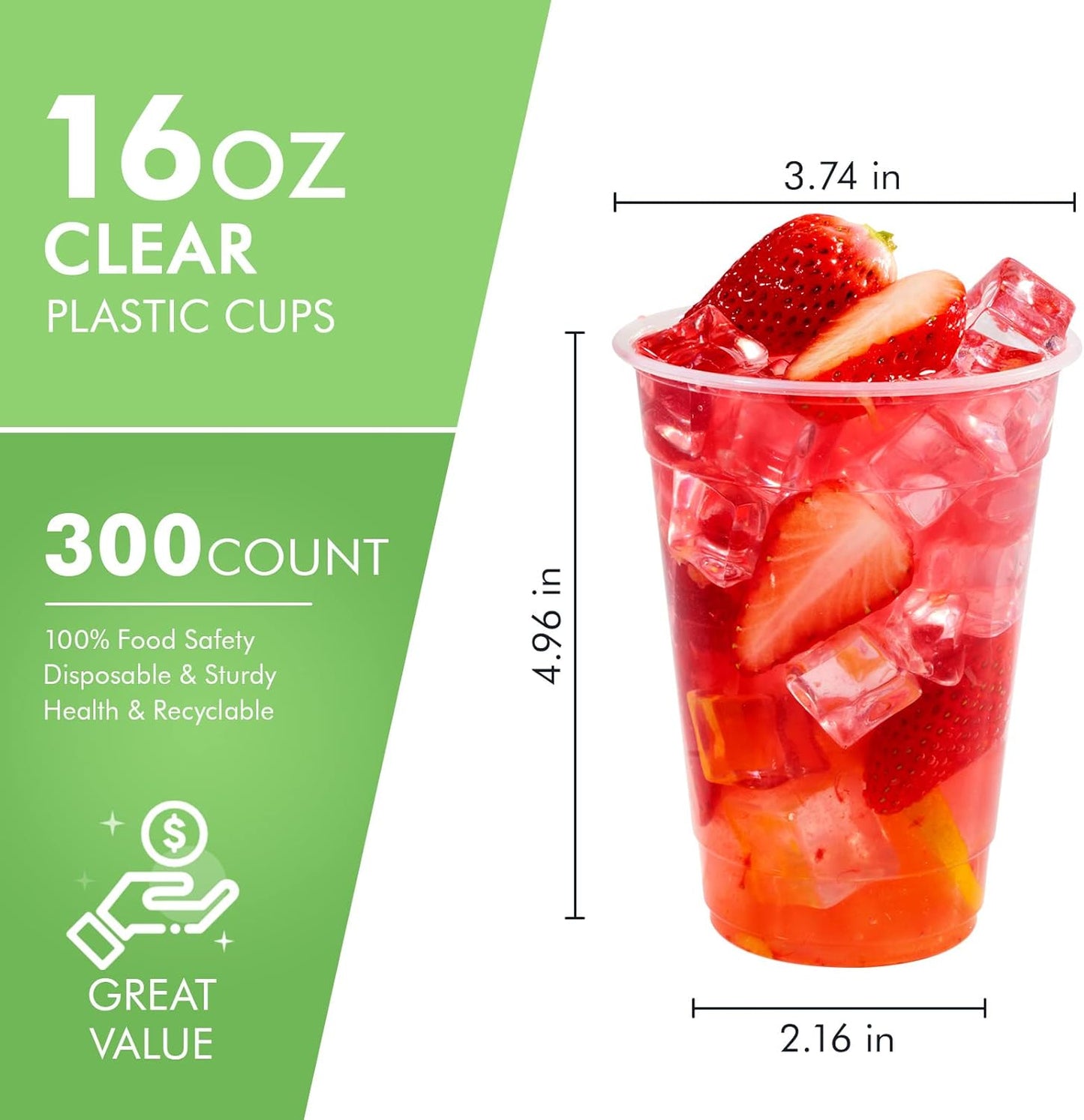 FOCUSLINE 300pack 16 oz Clear Plastic Cups Disposable, Plastic Clear Cups disposable, DrinkIng Cup for Water, Juice, Soda, Ice Coffee