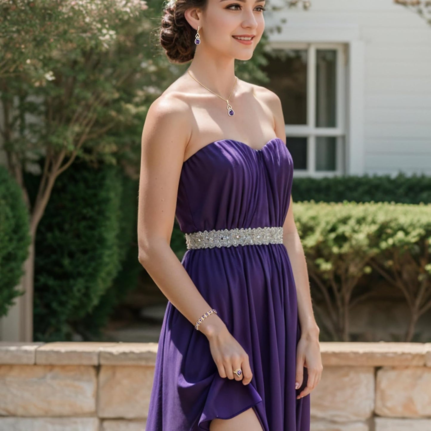 BriLove Wedding Jewelry Set for Women Bride Bridesmaid, Gorgeous Cubic Zirconia Teardrop Necklace Earrings Bracelet Adjustable Ring Jewelry Gift for Birthday/Anniversary/Mother’s Day