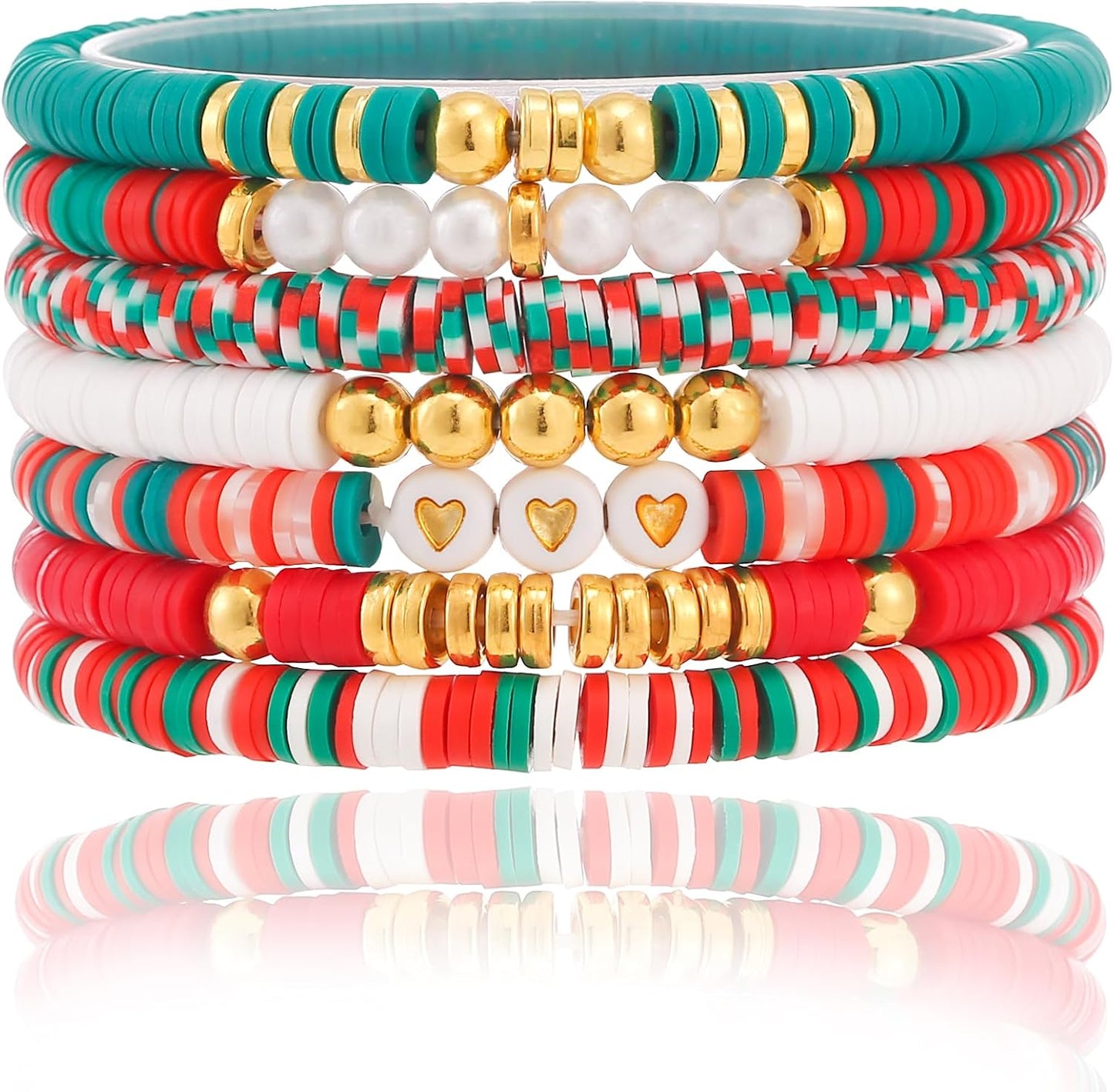 Friendship Bracelets Trendy Heishi Clay Bead Bracelets Stack Gold Beaded Stretch Bracelets for Women Boho Stackable Bracelets Bulk Cute Preppy Jewelry