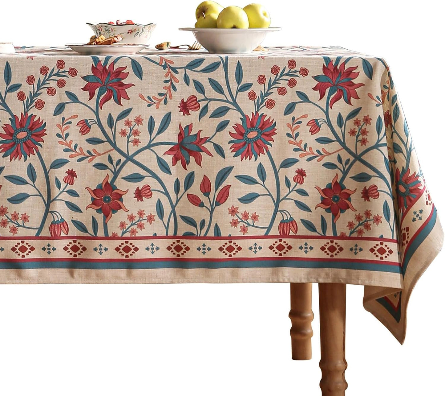Designer Linen Rectangle Tablecloth,Vintage William Morris Wrinkle Resistant Floral Table Cloth,Decor Table Cover for Kitchen,Dining,Thanksgiving,Christmas,Party,63"*87"-Dorodango B