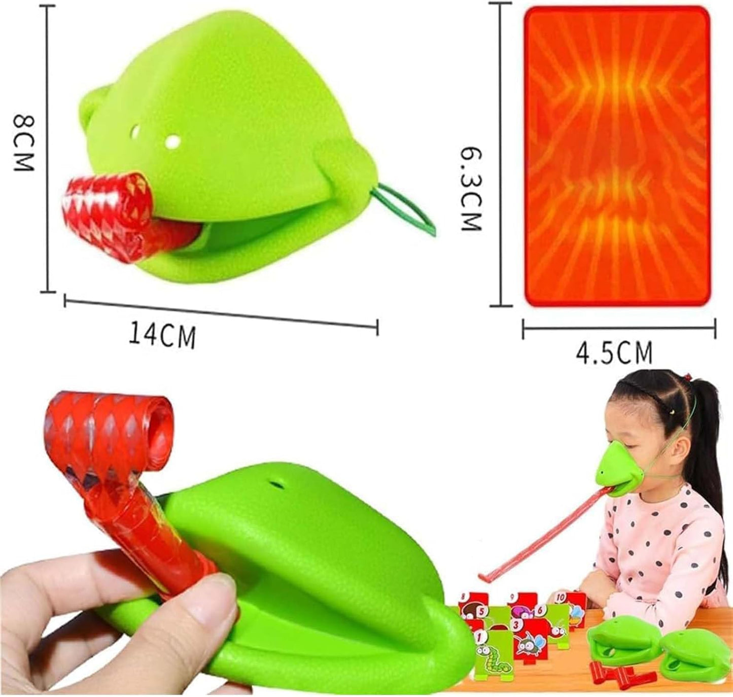 Chameleon Tongue Game for Kids, Frog Tongue Game with Blowing air, Lizard Party Blower Masks Insect Cardboard Included (4pc)