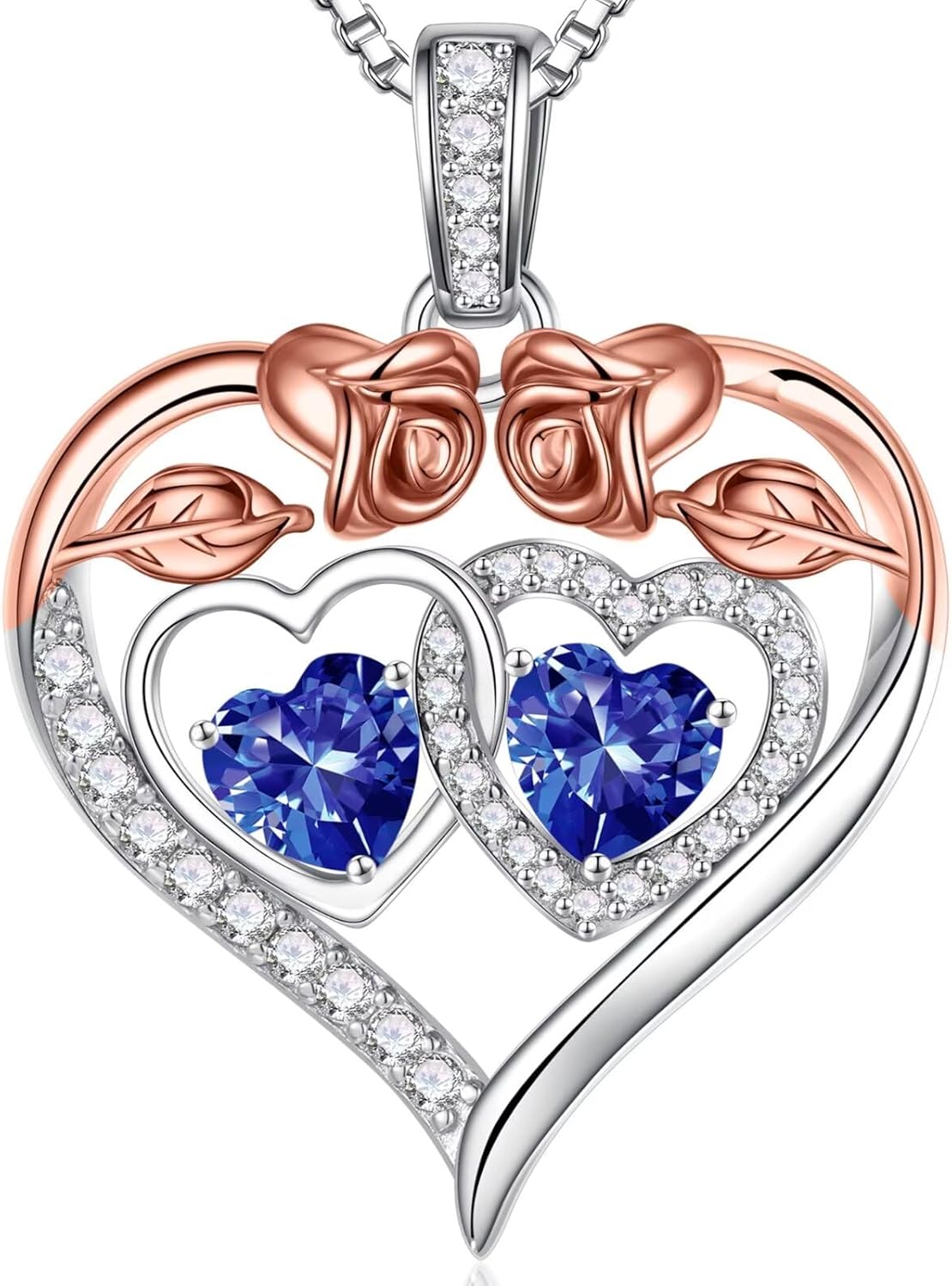 Iefil Double Birthstone Necklace Gifts for Wife Girlfriend Her Women, Birthstone Jewelry Gemstone Valentines Birthday Gifts for Her Women Wife Mom Grandma