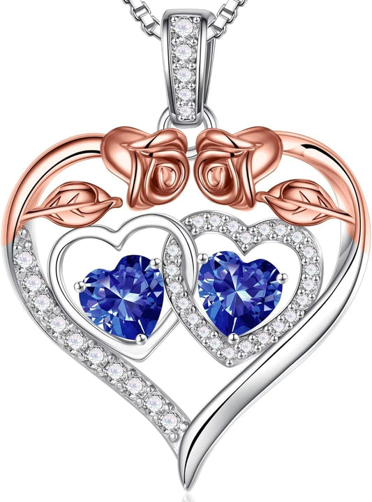 Iefil Double Birthstone Necklace Gifts for Wife Girlfriend Her Women, Birthstone Jewelry Gemstone Valentines Birthday Gifts for Her Women Wife Mom Grandma