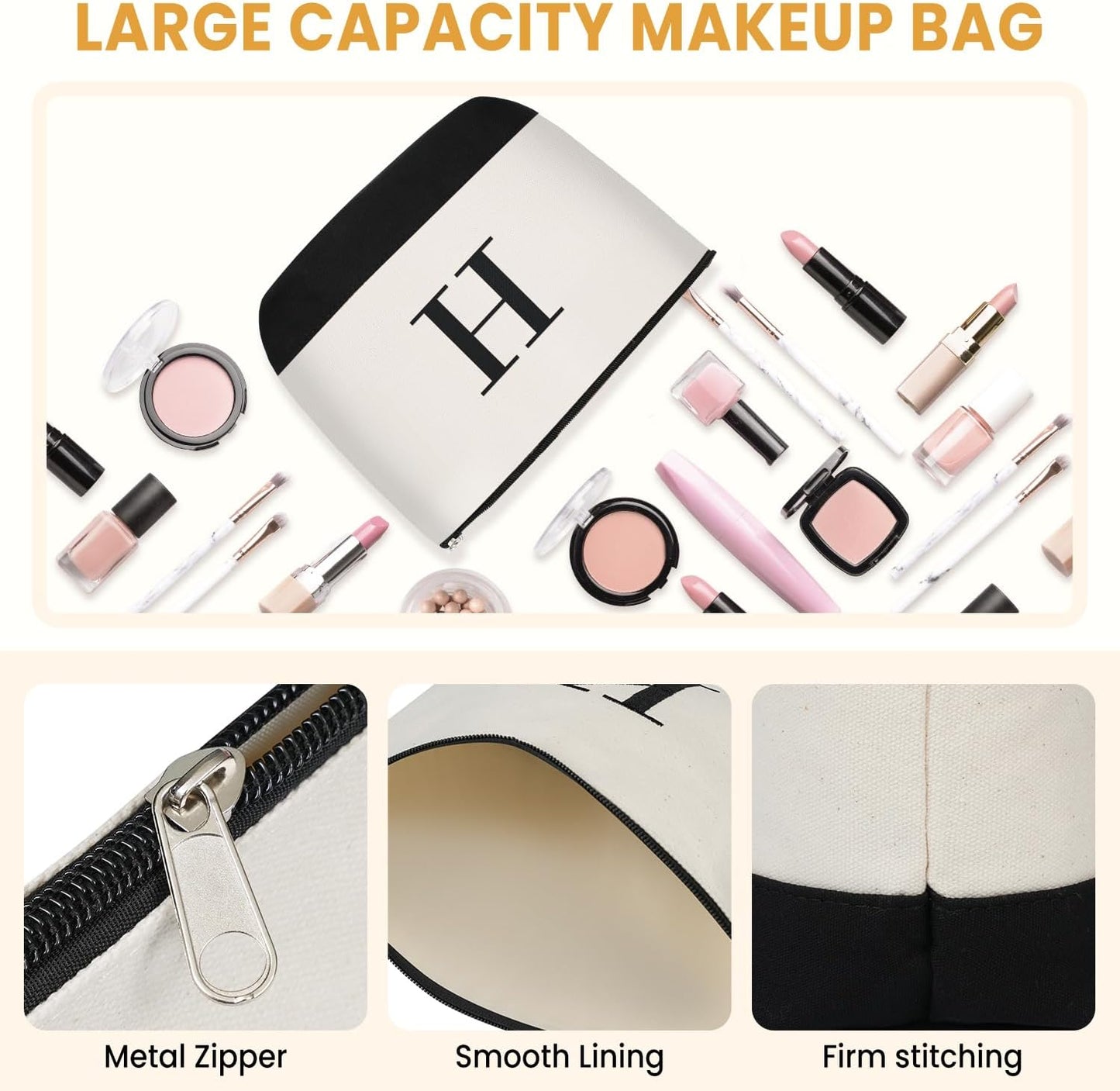 BAGAIL Initial Tote Bag, Personalized Birthday Gifts for Women, Teacher, Friends, Mom, Wedding, Monogrammed Beach Bag